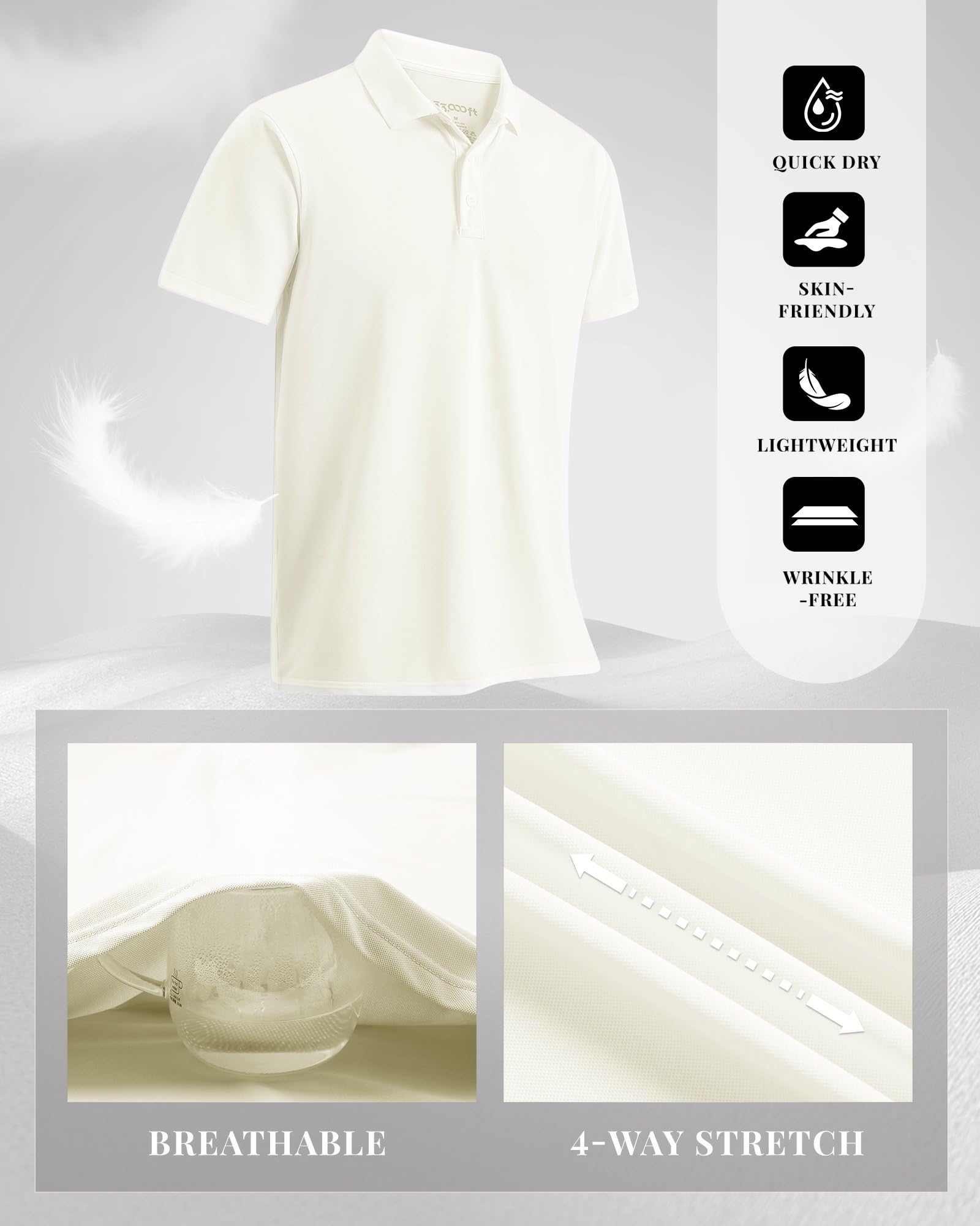 33,000ft Polo Homme Chemise de Golf Protection Solaire UPF50+ T-Shirt d'été à Manches Courtes Séchage Rapide Performance Chemise de Sport Extérieur Polo Chemise de Golf Tennis