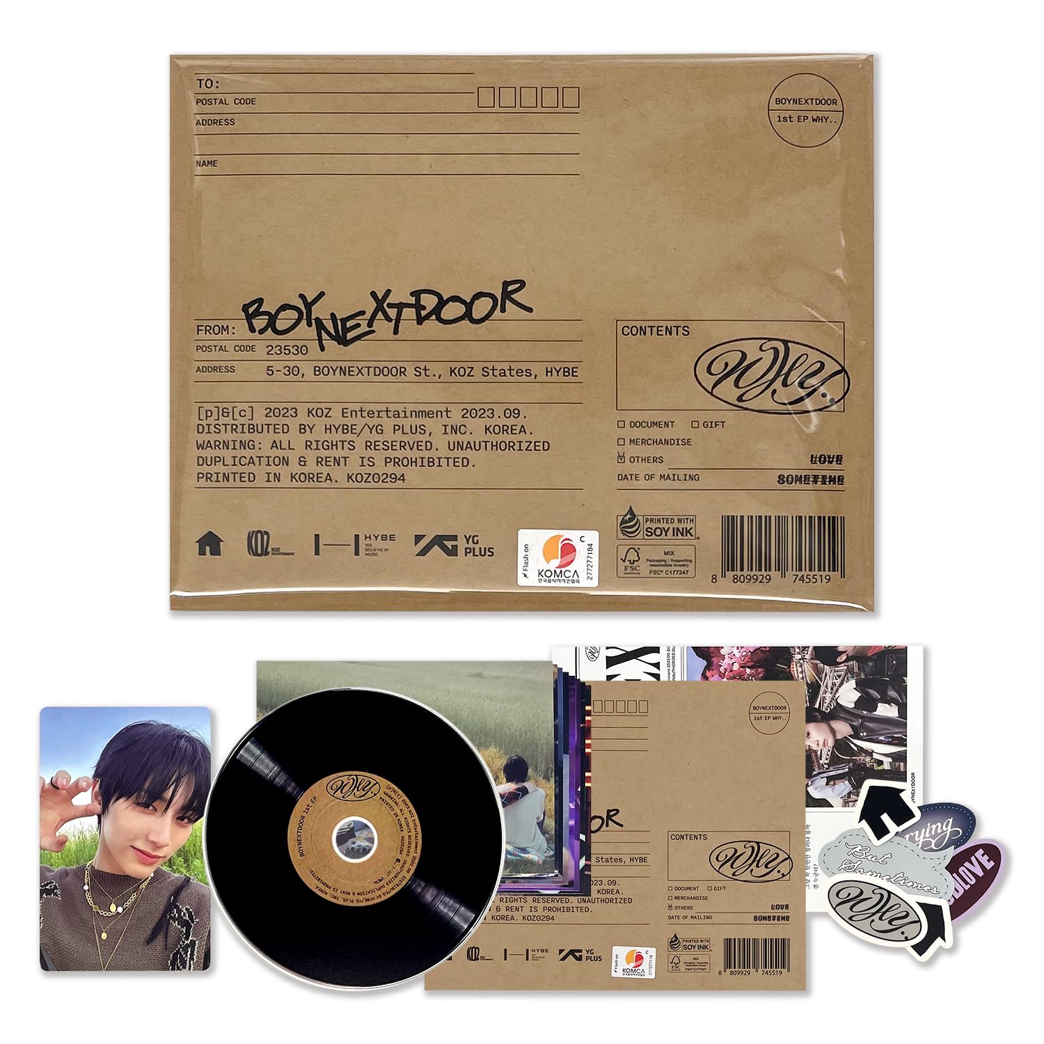 BOYNEXTDOOR - 1st Mini Album [WHY..] (LETTER Ver. - RANDOM Ver.) Post Card + Photo Print + Enverlope + CD-R + Sticker +Lyrics Folded Poster + Photocard + 3 Extra Photocards