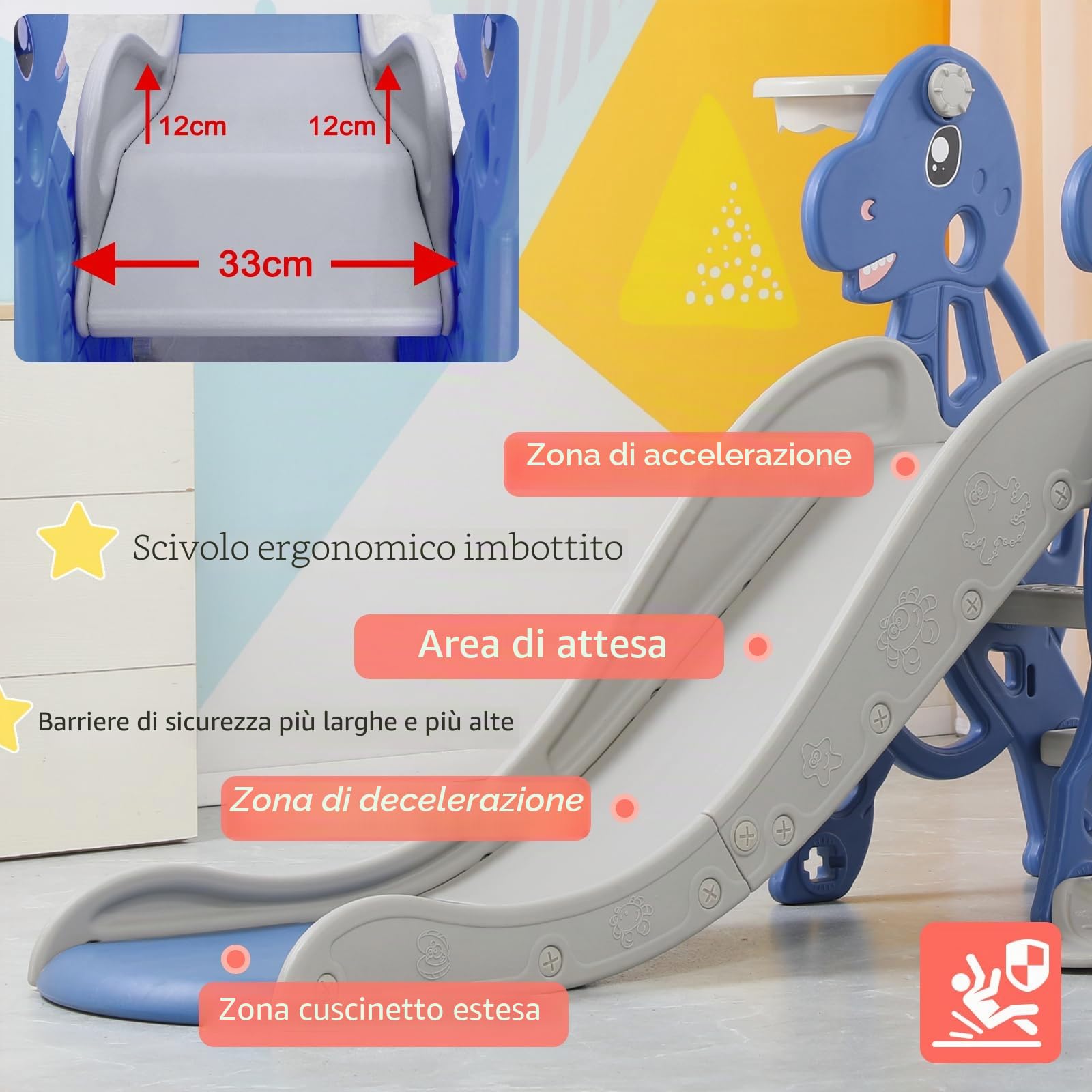 FIVMEN Scivolo per bambini, 4 in 1, set di scivoli per bambini, per interni ed esterni, con cestino da basket e sedia a dondolo, per massimo 50 kg a partire dai 1 ai 6 anni (tipo B, arco)