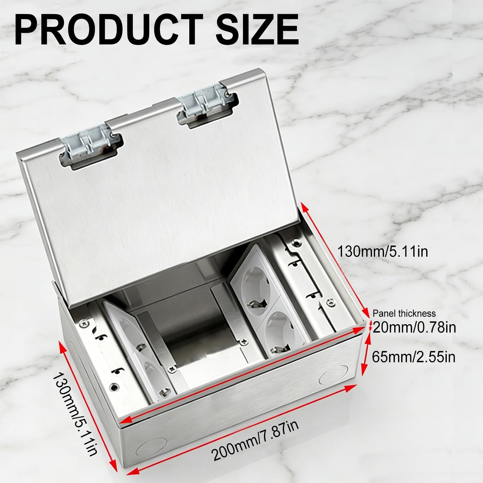 Presa da incasso per serbatoio da pavimento, 4000 W/16 A, 3 prese UE + 2 RJ45 | Presa da pavimento per interni, in acciaio inox, per pavimento, cucina, soggiorno, ufficio
