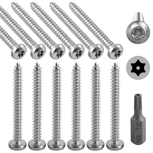 Miniatura 10 de Hilitchi 50 tornillos de acero inoxidable #8 x 1" cabeza de botón Torx Tornillos de chapa metálica de seguridad Tornillos plateados antirrobo a
