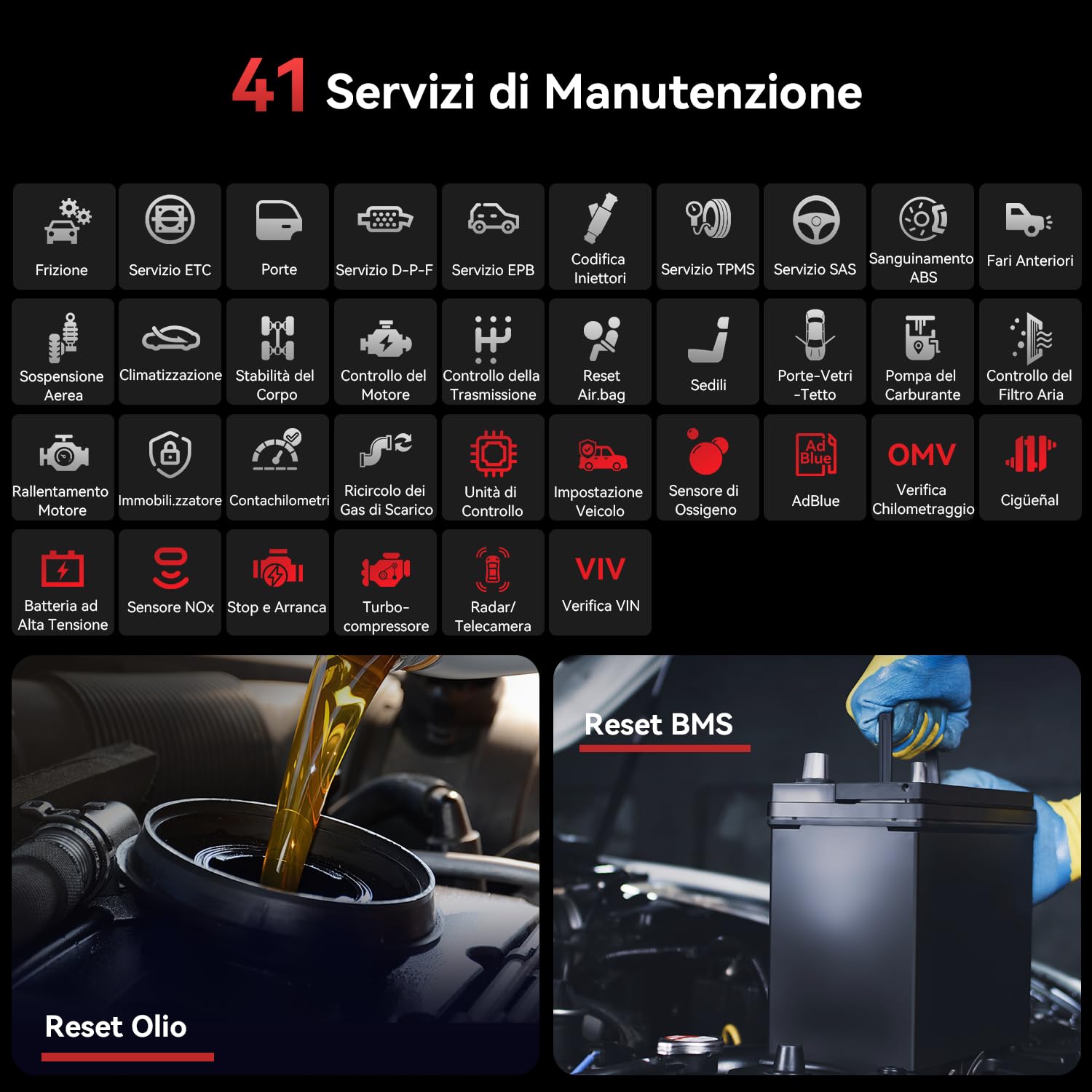 iCarsoft US V4.0 OBD2 Auto Diagnostica per Ford/GM/GMC/Jeep/Chevrolet, Diagnosi Auto in Italiano per Tutti i Sistemi, 41 Servizi di Ripristino, Test Bidirezionale, Auto VIN, Aggiornamento WiFi