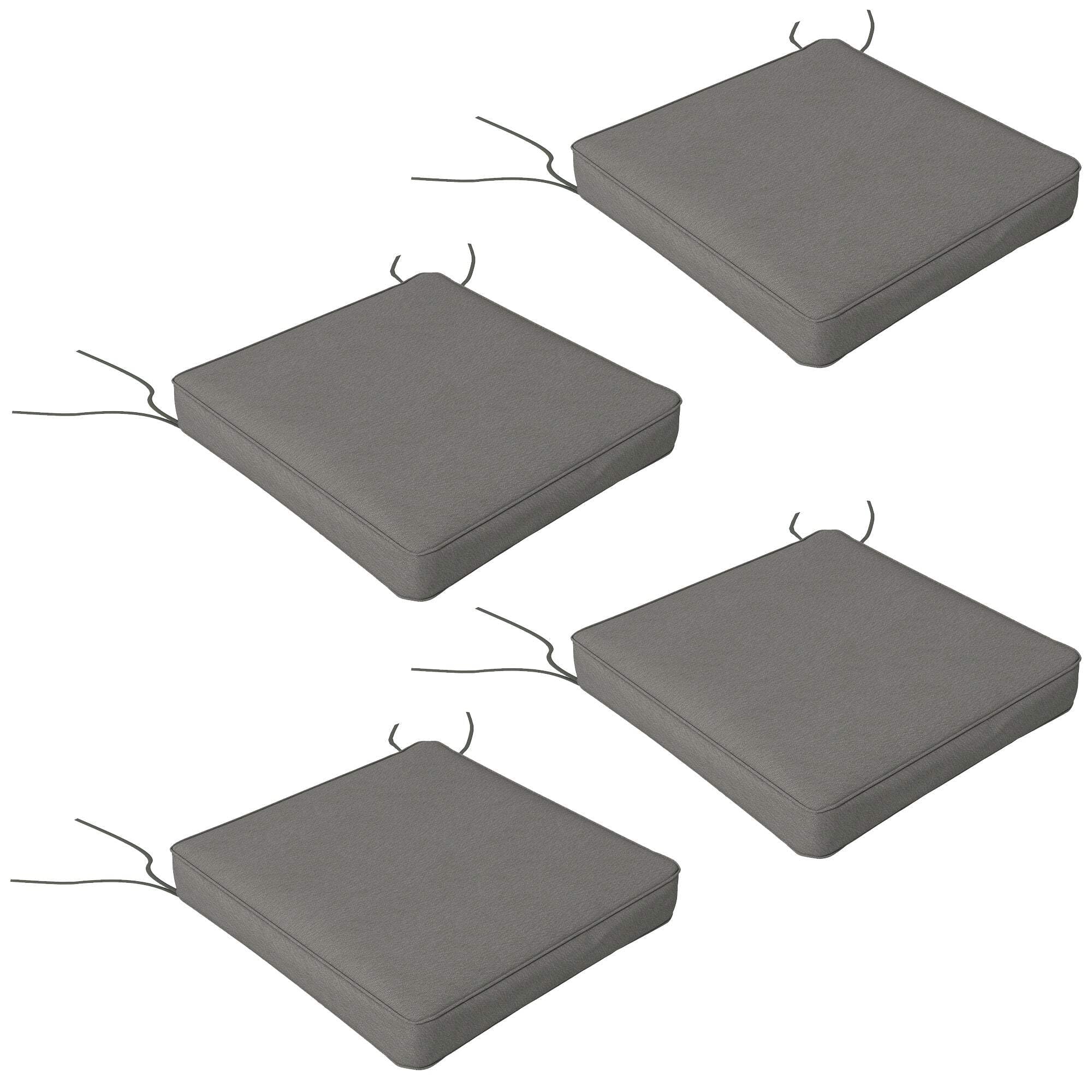 Outsunny Set of 4 Outdoor Seat Cushions with Ties, Water Repellent Seat Pads for Garden Patio Kitchen Office Chairs, Charcoal Grey