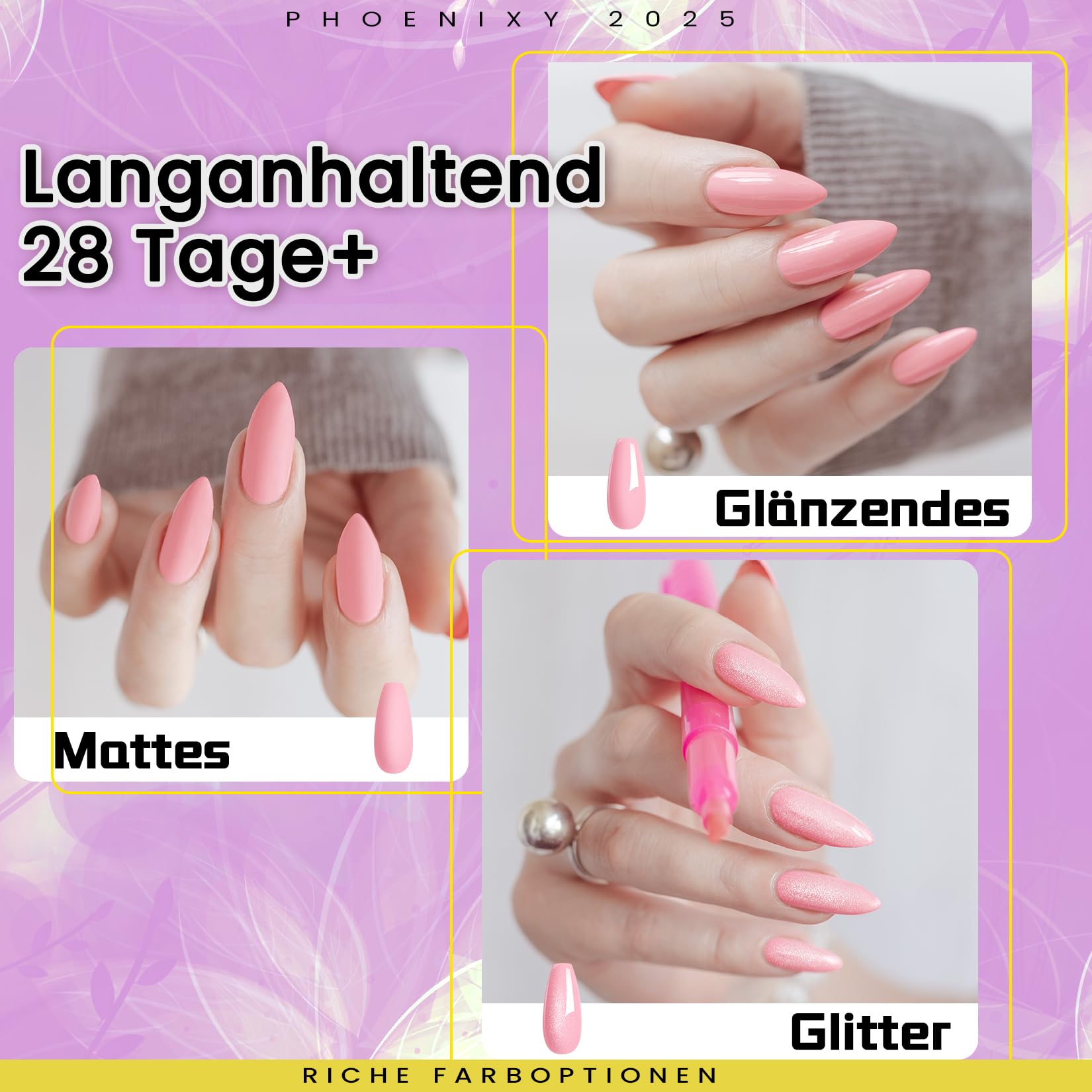 Phoenixy UV Nagellack Set, 54 Farben Gellack mit Base, Top, Matt & Glitzer Coat, Rosa Blau Lila Gel Nagellack UV, Nageldesign für Zuhause, Geschenk für Frauen