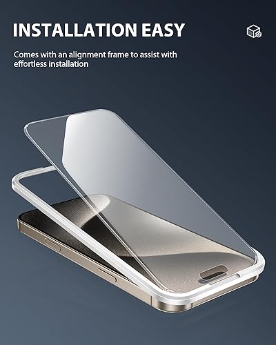 Vista 14 de Protector de pantalla compatible con iPhone 15 de 6.1 pulgadas, protector de pantalla de vidrio templado HD anti luz azul, fácil instalación