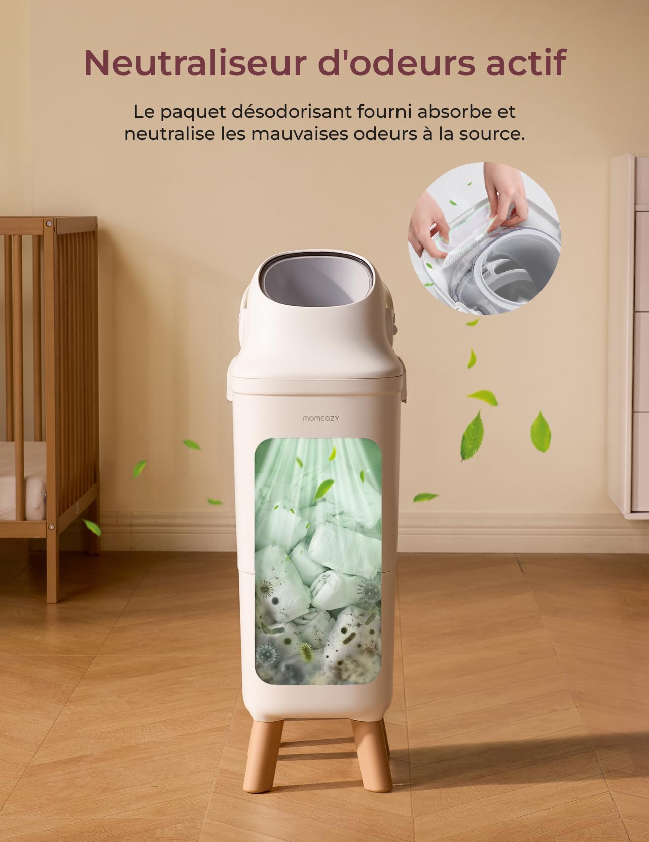 Momcozy Poubelle à Couches avec Contrôle des Odeurs Breveté à Triple Joint, Grande Capacité