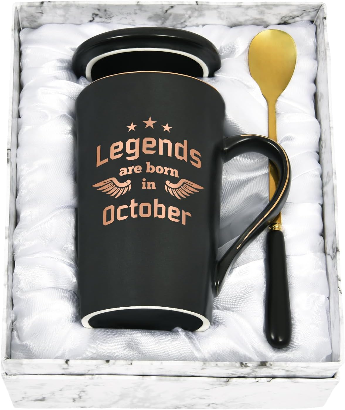 Joymaking Birthday Gifts for Men Coffee Mug 14oz Birthday Gifts for Him Dad, Boyfriend, Husband Funny Gifts for Birthday Coffee Cup with Legends are Born in October, 400ML Black