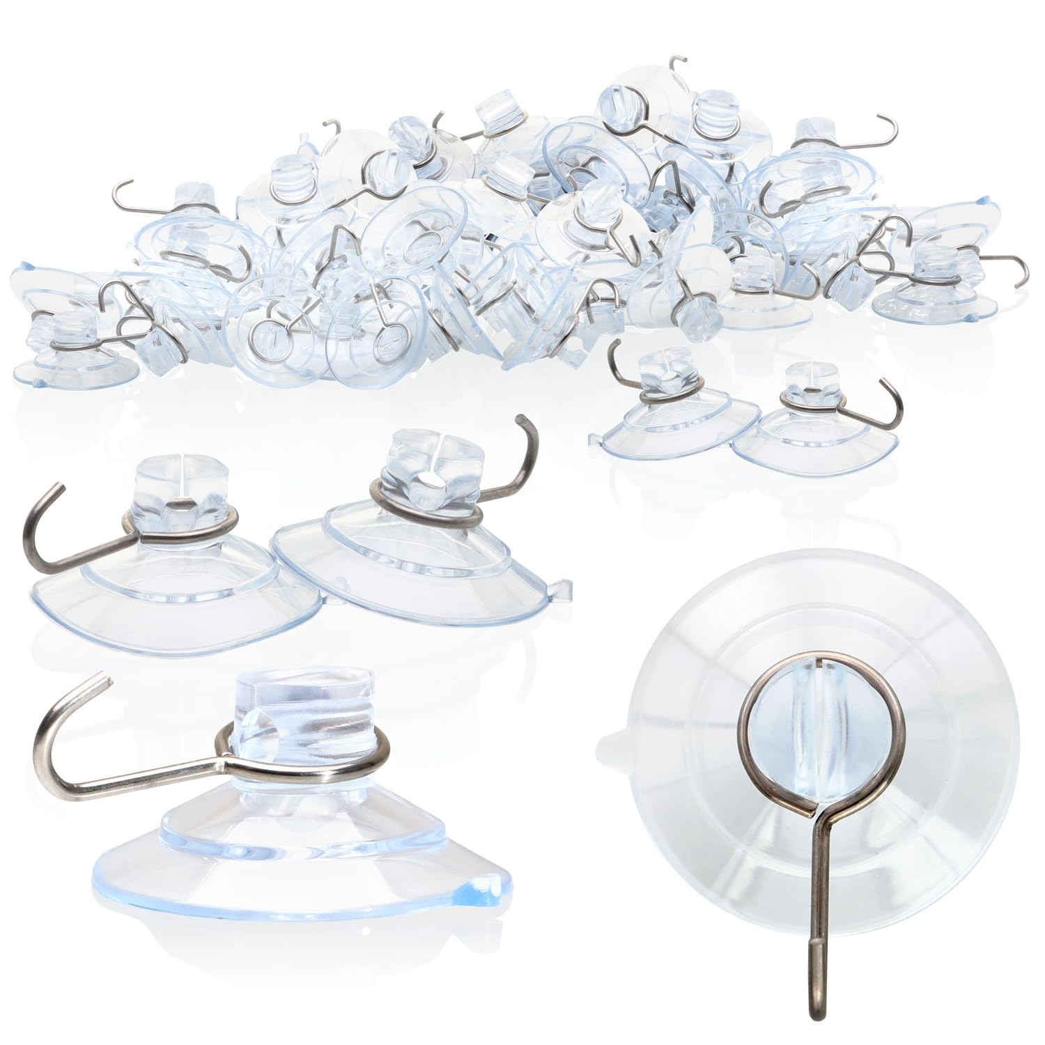 com-four® 40x Saugnapfhalter, Mehrzweck-Haken mit Metallhaken und Schlitz für die Lichterkette und andere Dekoration