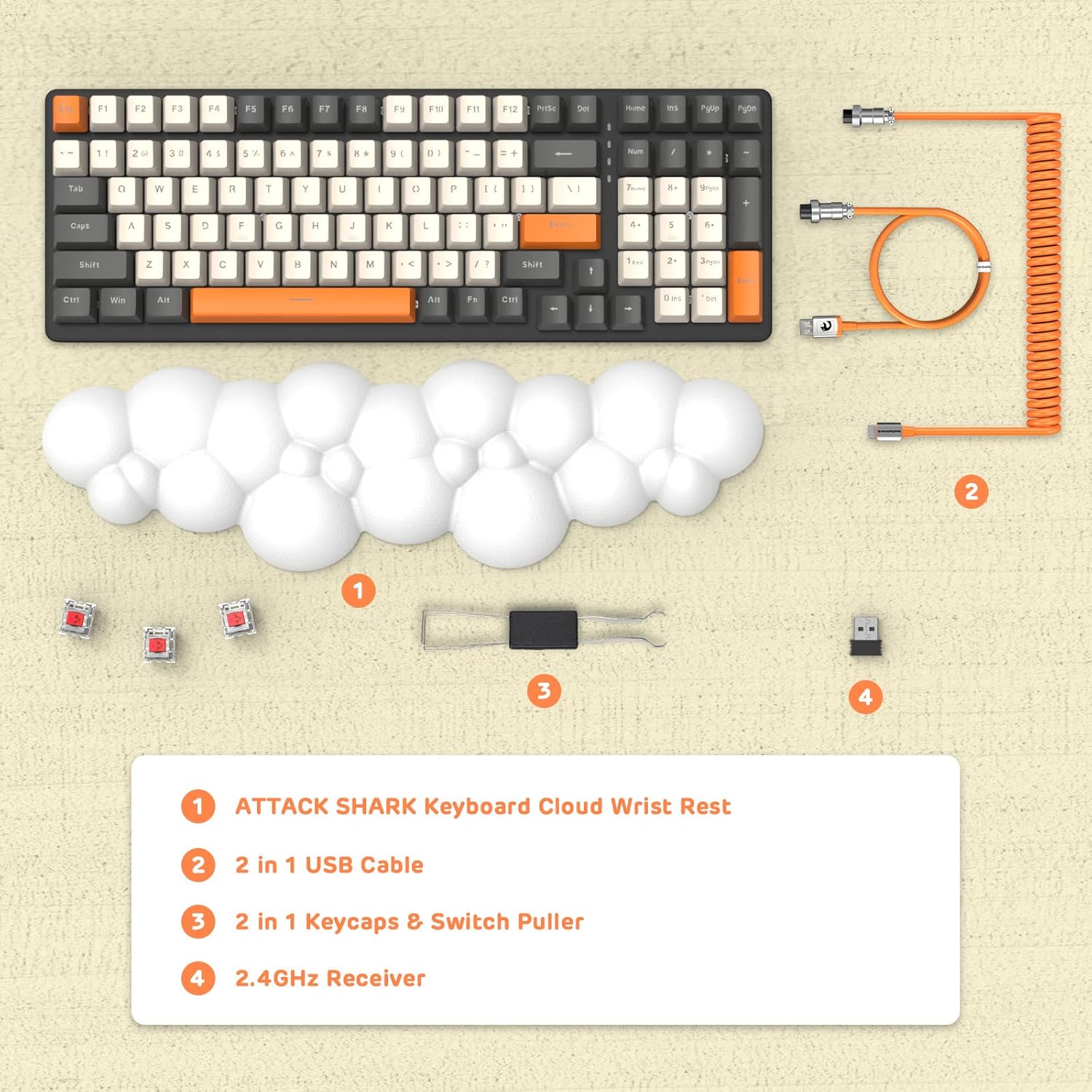 Contents of the ATTACK SHARK keyboard package