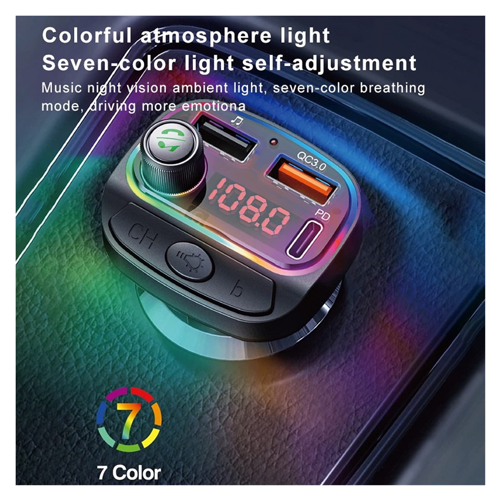 Adattatore Audio Bluetooth. Disco Disk Musica Viva Musica Bluetooth 5.0 FM. Trasmettitore Auto MP3. Player Dual. USB PD18W + QC3.0 Caricatore Veloce One Key Bass (Color Name : C14 QC3.0)