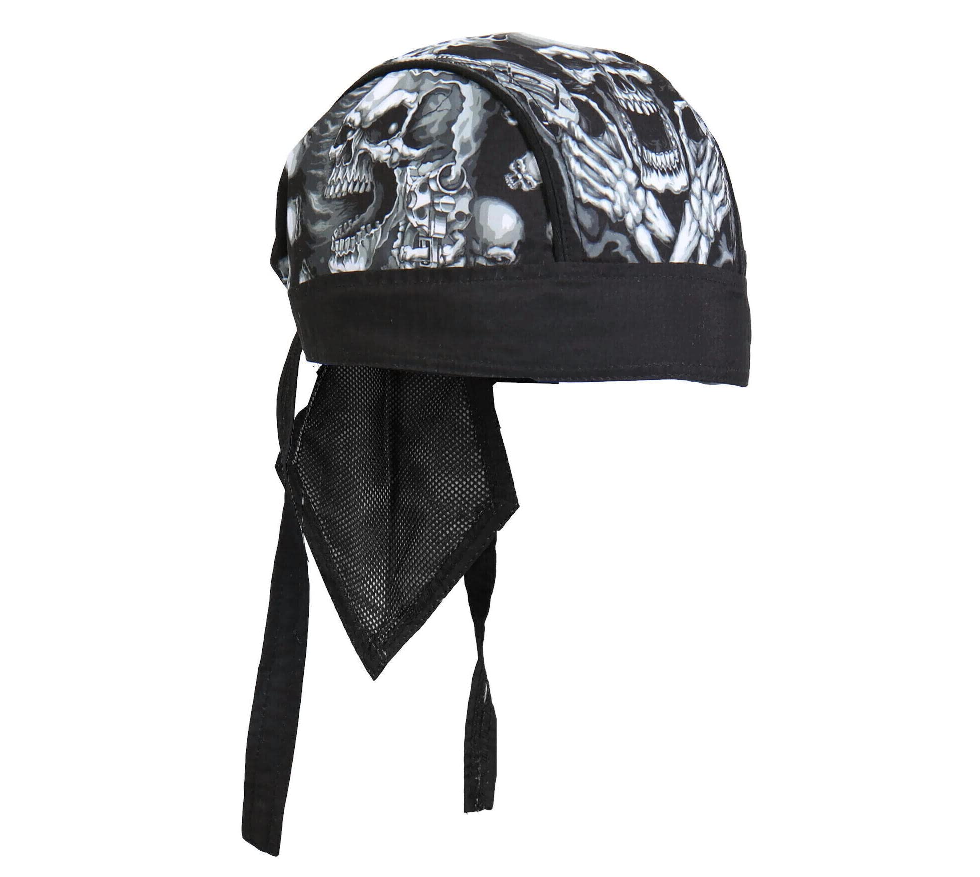 Hot LeathersWhite Assassin Gangster Skull Motorcycle Head Wrap Durag Cap Biker, Black, One size