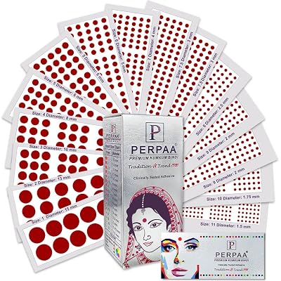 PERPAA Premium Velvet Sticker Kumkum Bindi Box of 15 Flaps - Pottu for Women,Ladies, Girls (Size 01, Diameter 15mm, Ligh