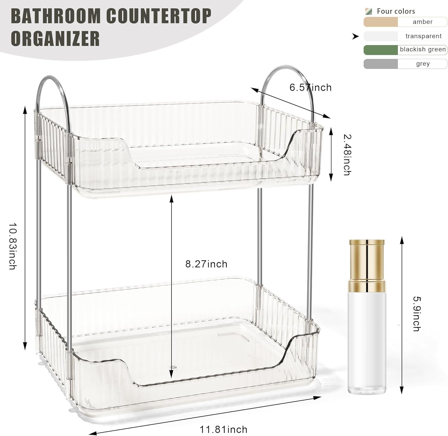 Bathroom Counter Organizer Countertop Storage Skincare Countertop Makeup Organizer Cosmetics Skincare Organizers Holder for Perfume-Clear white-silver pole - Image 2
