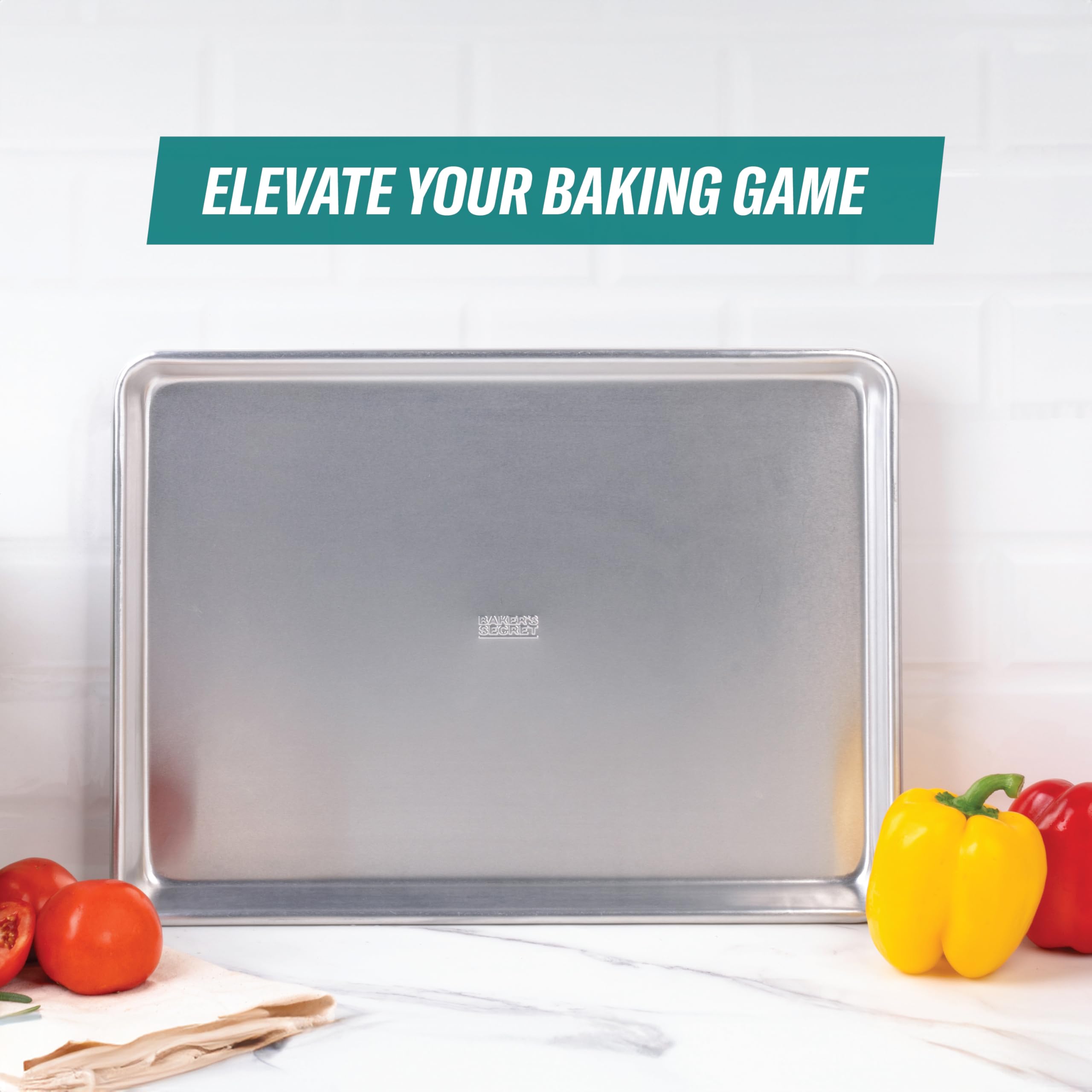 Baker's Secret Bandejas para horno, 100% aluminio reciclado, juego de utensilios para hornear de 45,7 cm con estante de acero inoxidable que nunca se oxida - The Natural Aluminum Collection