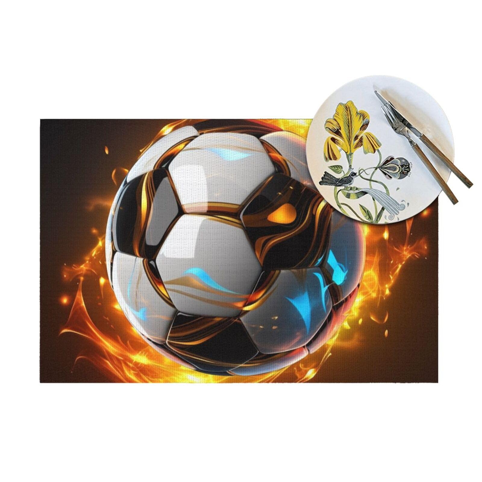 Set di 6 tovagliette all'americana in PVC, motivo palla da calcio, per tavolo da pranzo, resistenti al calore, antiscivolo, lavabili, per interni ed esterni, 30,5 x 45,7 cm