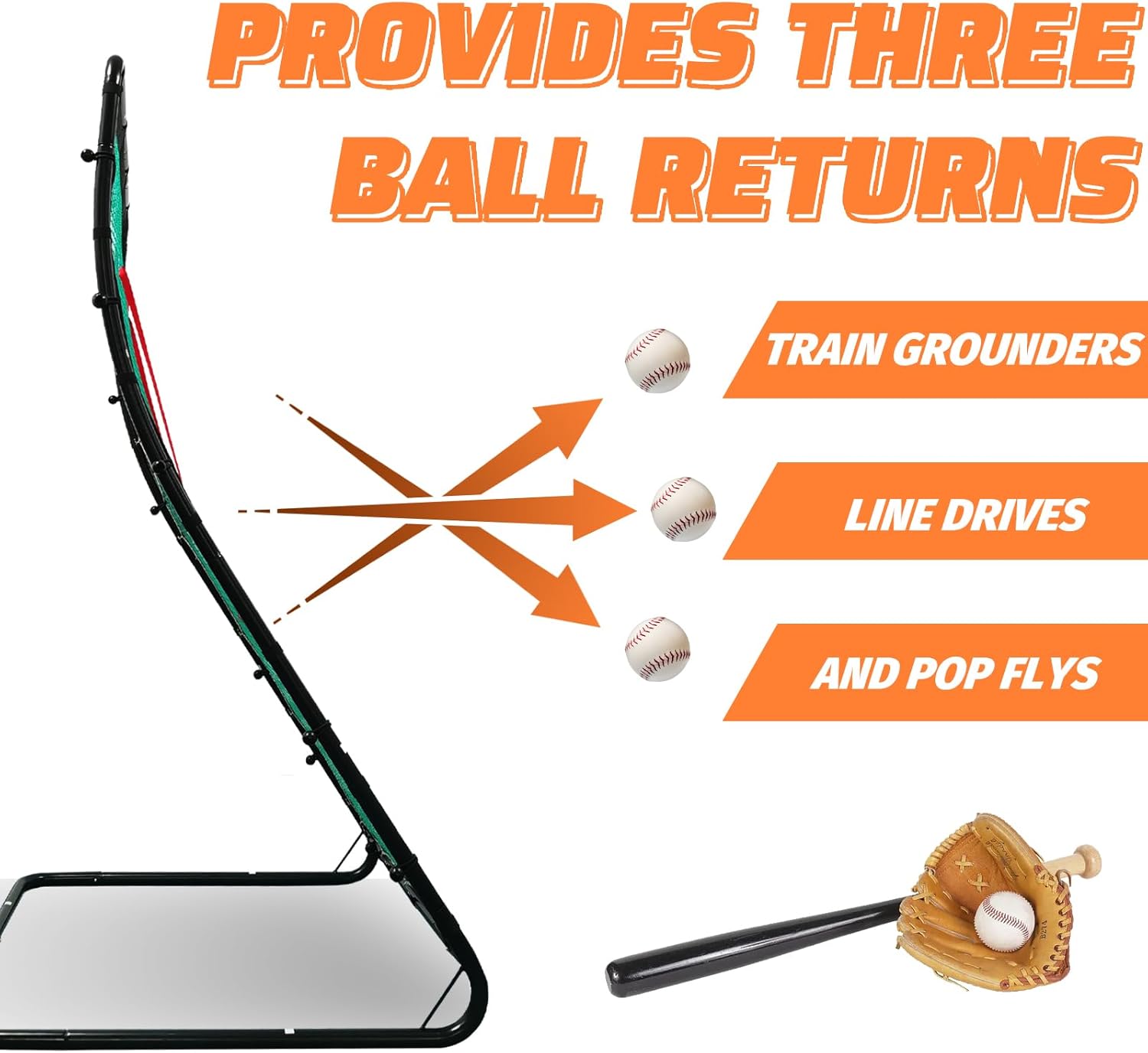 Kapler Baseball & Softball Rebounder - 42x72in Heavy-Duty Steel Frame & HDPE Net - Multi-Position Return Trainer for Backyard Sports Practice & Skill Training for Youth & Adult