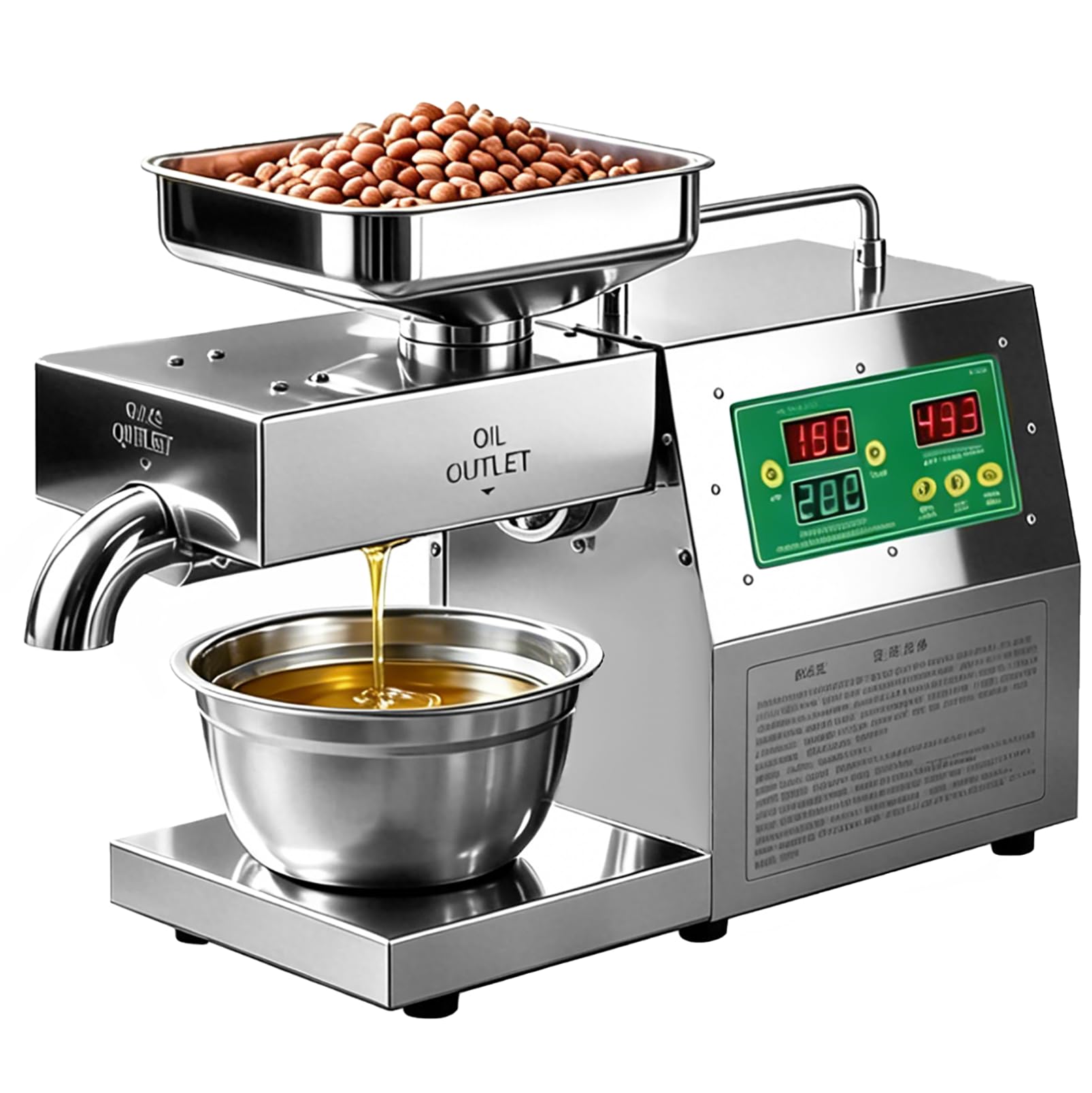1100W Oil Press Machine, Home Commercial Automatic Oil Press Extractor, Steel Stainless Cold & Hot Press Oil Expeller, 40-300 °C Temperature Adjustment, for Peanut, Sunflower, Soybeans, Sesame