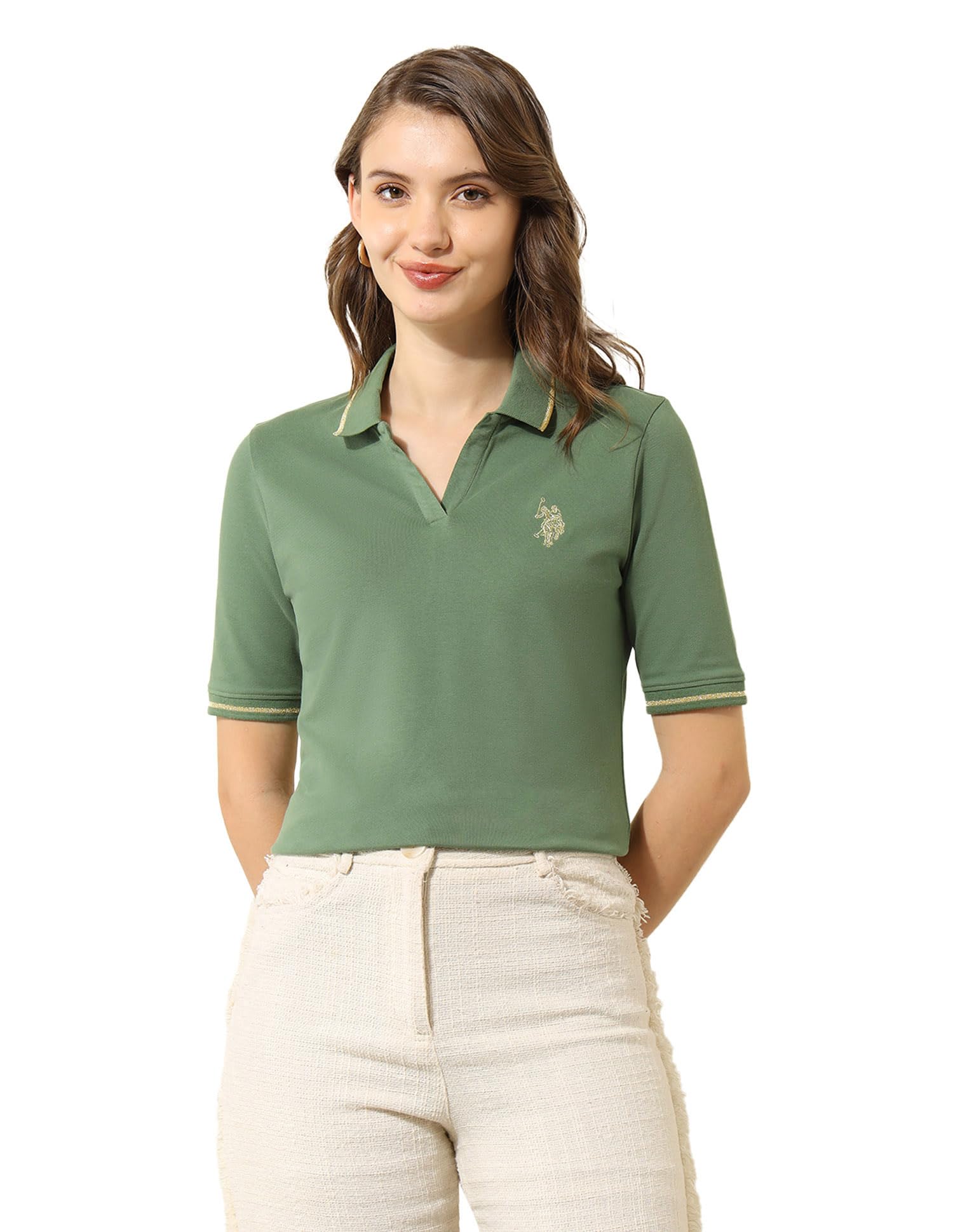 u.s. polo assn. Women's Solid Regular Fit Polo Shirt-picture-34