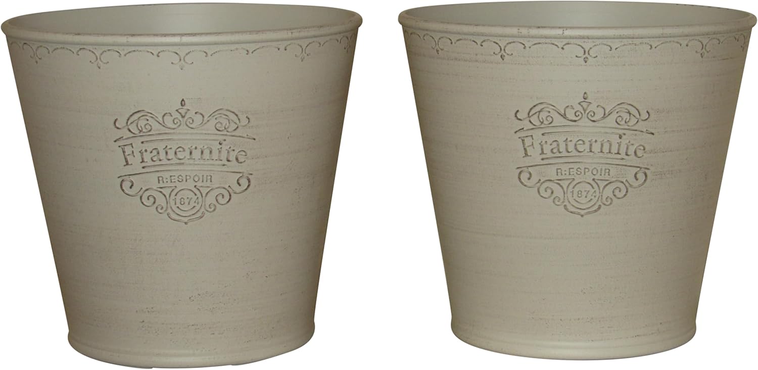 Plaster Planter with Bottom Drain Hole - 9.25" Diameter - Designer Quality Flower Planter Pots - Set of 2 (Dim Grey)