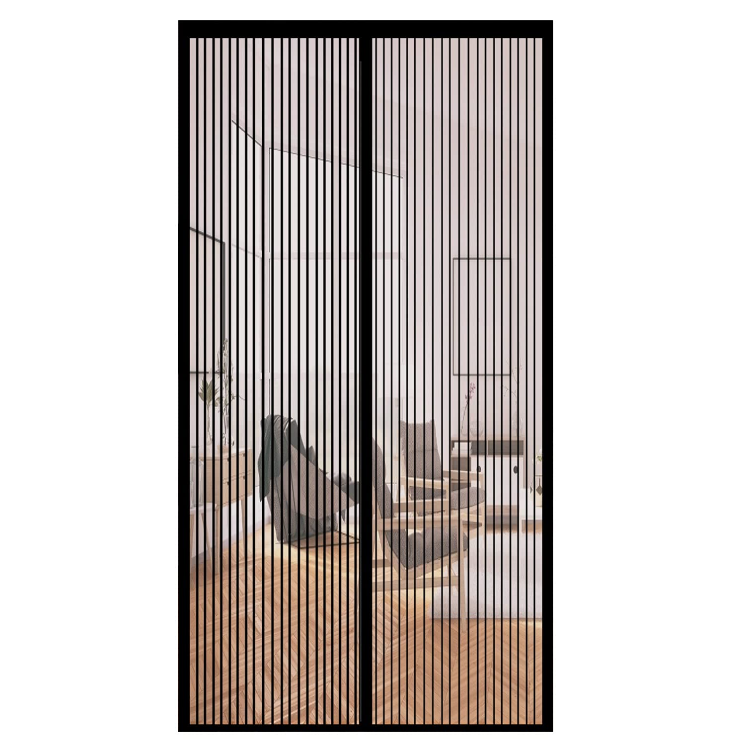 Gouer Black Magnetic Screen Door Curtain, 90X230cm Mosquito Bug Protection Screen Door Curtain Durable Anti-Tearing, For Balcony Sliding Living Room Children's Room,