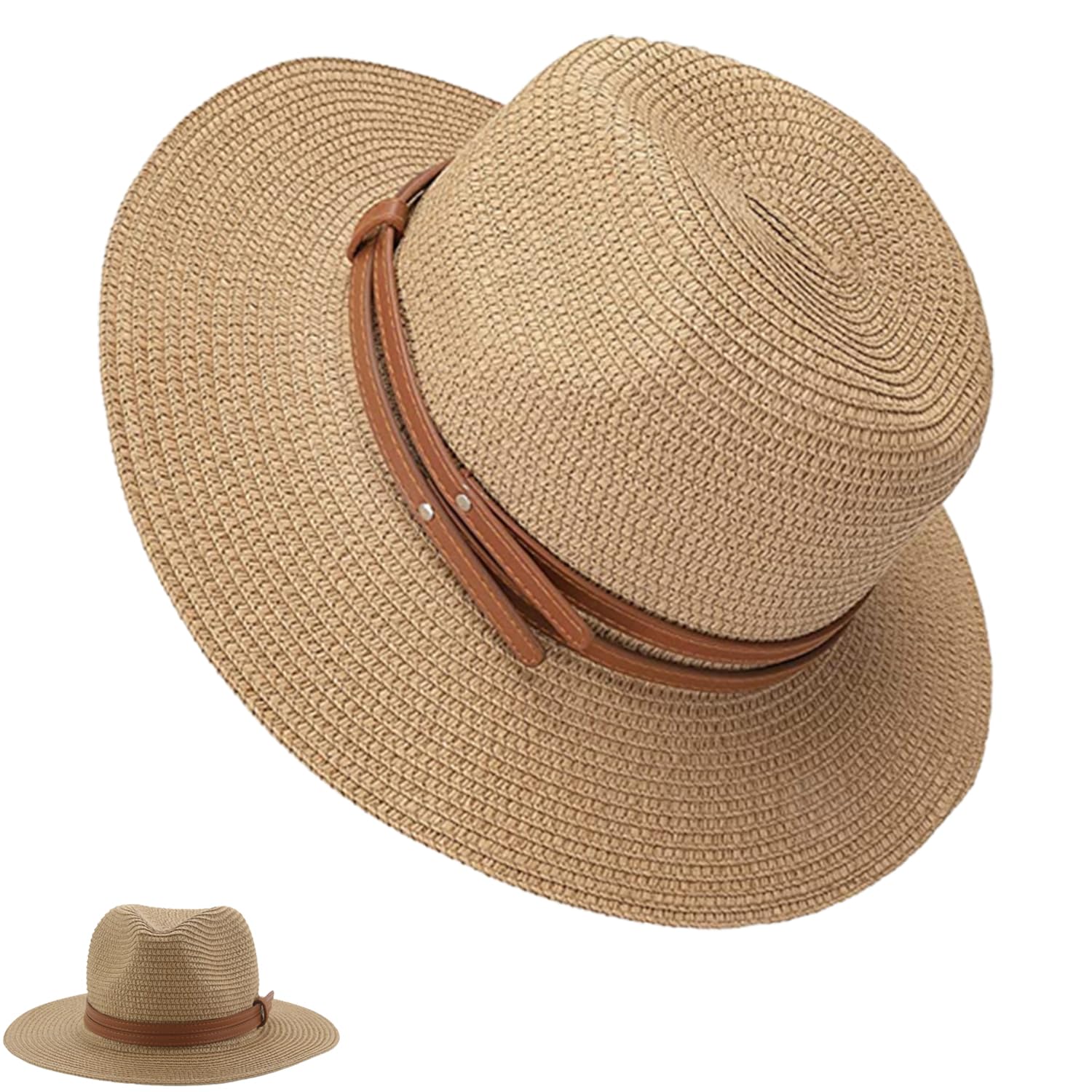 YANJIY Sombrero De ala Ancha, Sombrero De Paja Hombre Mujer, Sombrero De Paja De Moda, Plegable Sombreros De Verano Sol, Resistente a los Rayos UV, para Protección Solar, Playa, Senderismo