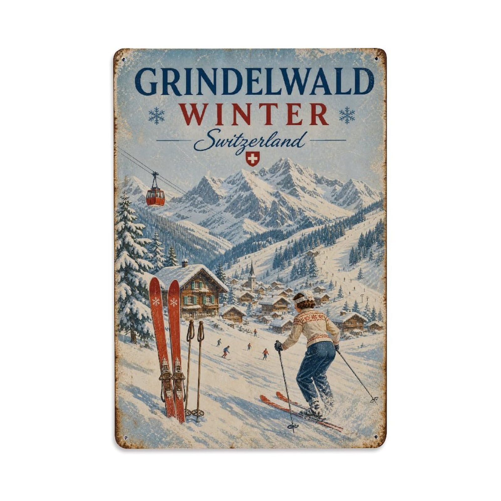 Gead 8X12inch Style Vintage Travel Grindelwald Switzerland Winter Metal Tin Sign