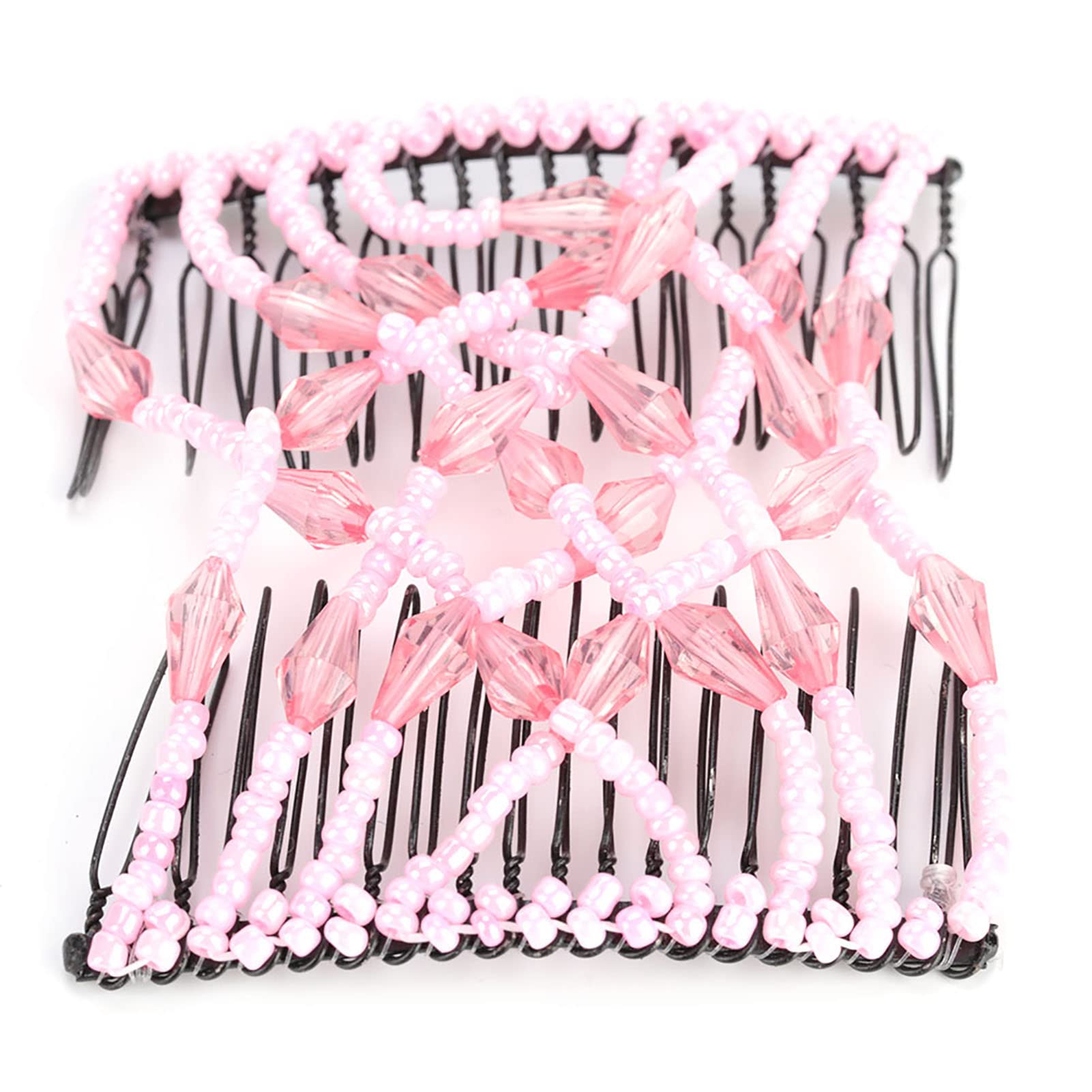 Women Girl Easy H Beads Slide Stretchy Comb Clamp/Holder Stretchable Hairpin Black Chable Hairpin Black CombStretchy CombStretchable HairpinGirl Stretchy CombStretchy Comb Clamp/Holder (Pink)