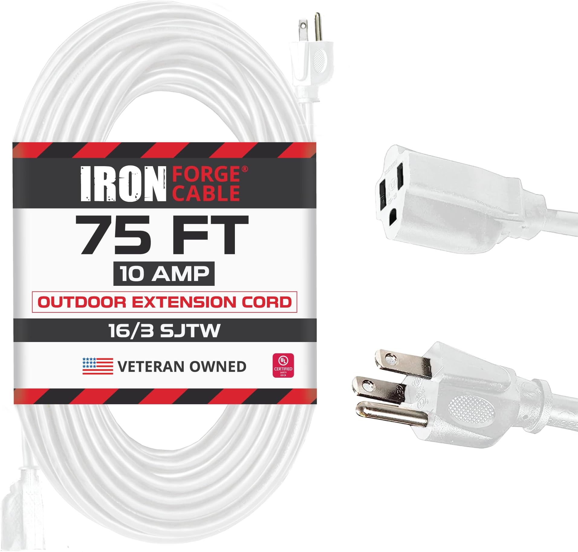 Iron Cable Outdoor Extension Cord 75 ft, 16 Gauge Heavy Duty