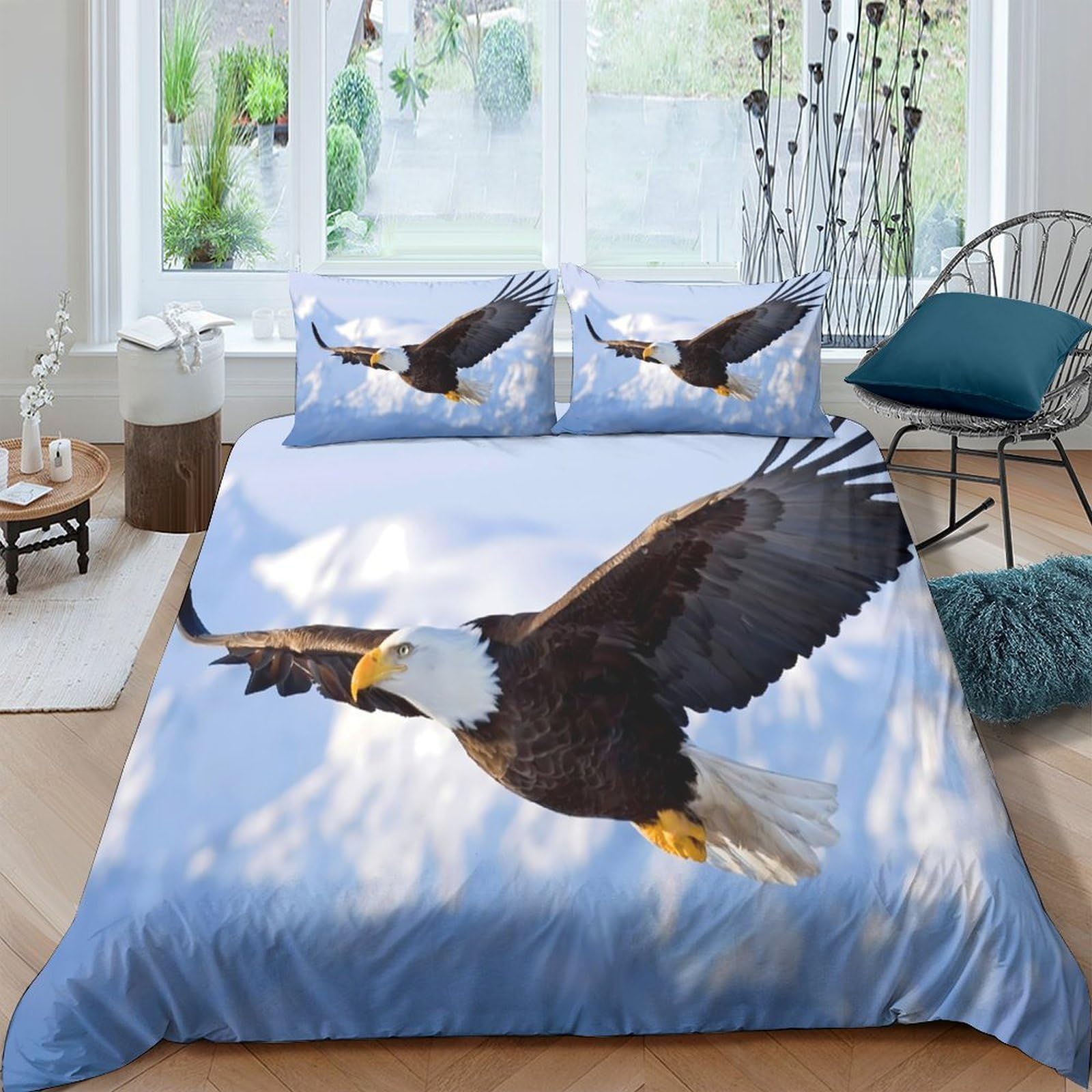 Ctjqhvkz Style-9 3D Printed Soaring Eagle Fitted Sheet Microfiber Soft Sky Cloud Mattress Cover For Bedroom Guest Room Decor Single（135X200cm）