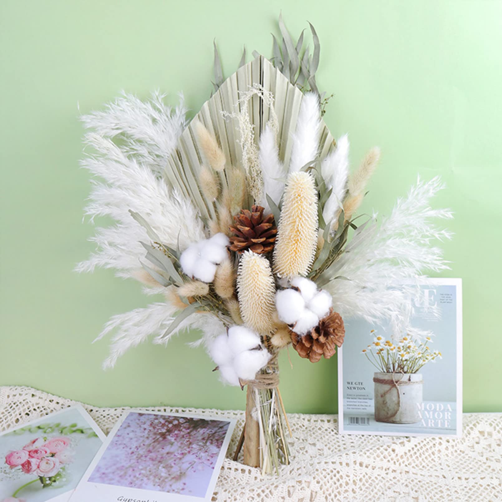 Hojas de Palma pequeñas, decoración de Hierba de Pampas secas Naturales, caña de Cola de Phragmites, arreglo de Flores de Navidad para Boda, decoración del hogar