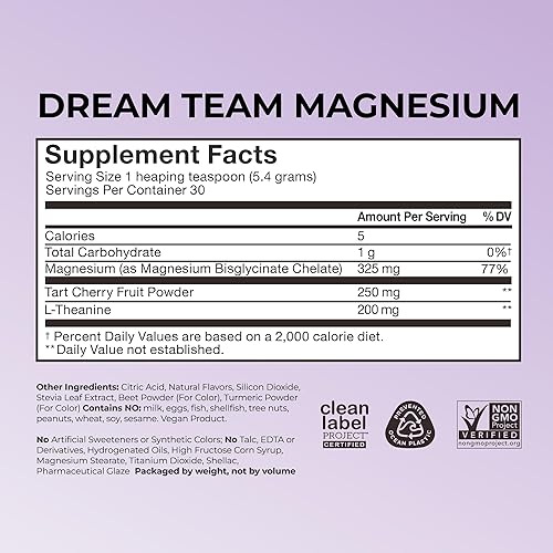 Miniatura 5 de Hum Nutrition Dream Team - Polvo de bisglicinato de magnesio, L teanina y mezcla de bebida de magnesio y cereza ácida, apoyo al descanso, relajación