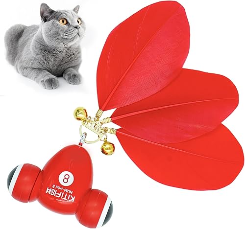 MayMaw - Juguete interactivo para gatos juguetes automáticos para gatitos con diseño realista de pez dorado plumas que fluyen y campanas delicadas