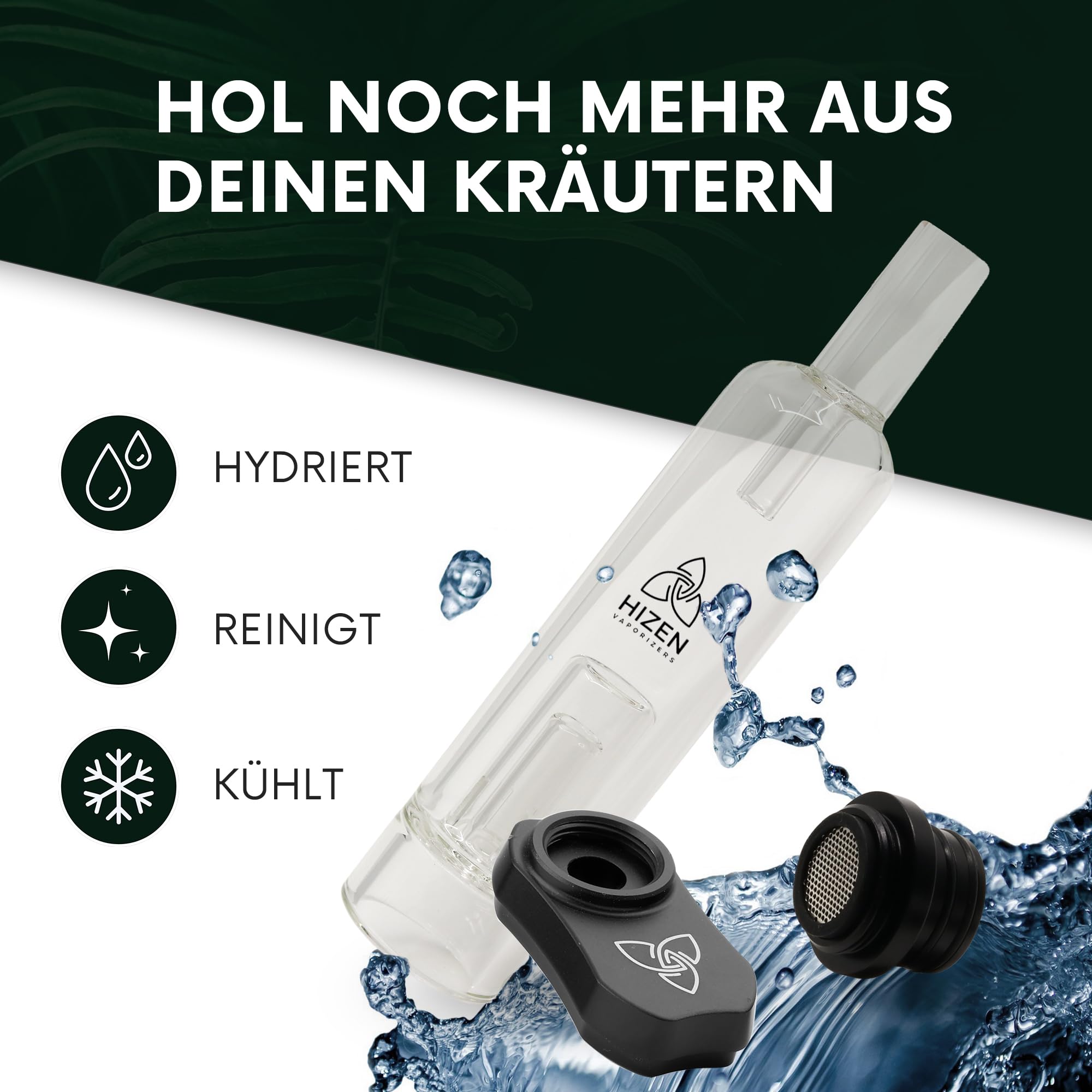 HIZEN Nanu Vaporizer + Wasserfilter Set, Verdampfer für Kräuter, Konvektion, USB-C, austauschbarer Akku, Keramik-Mundstück