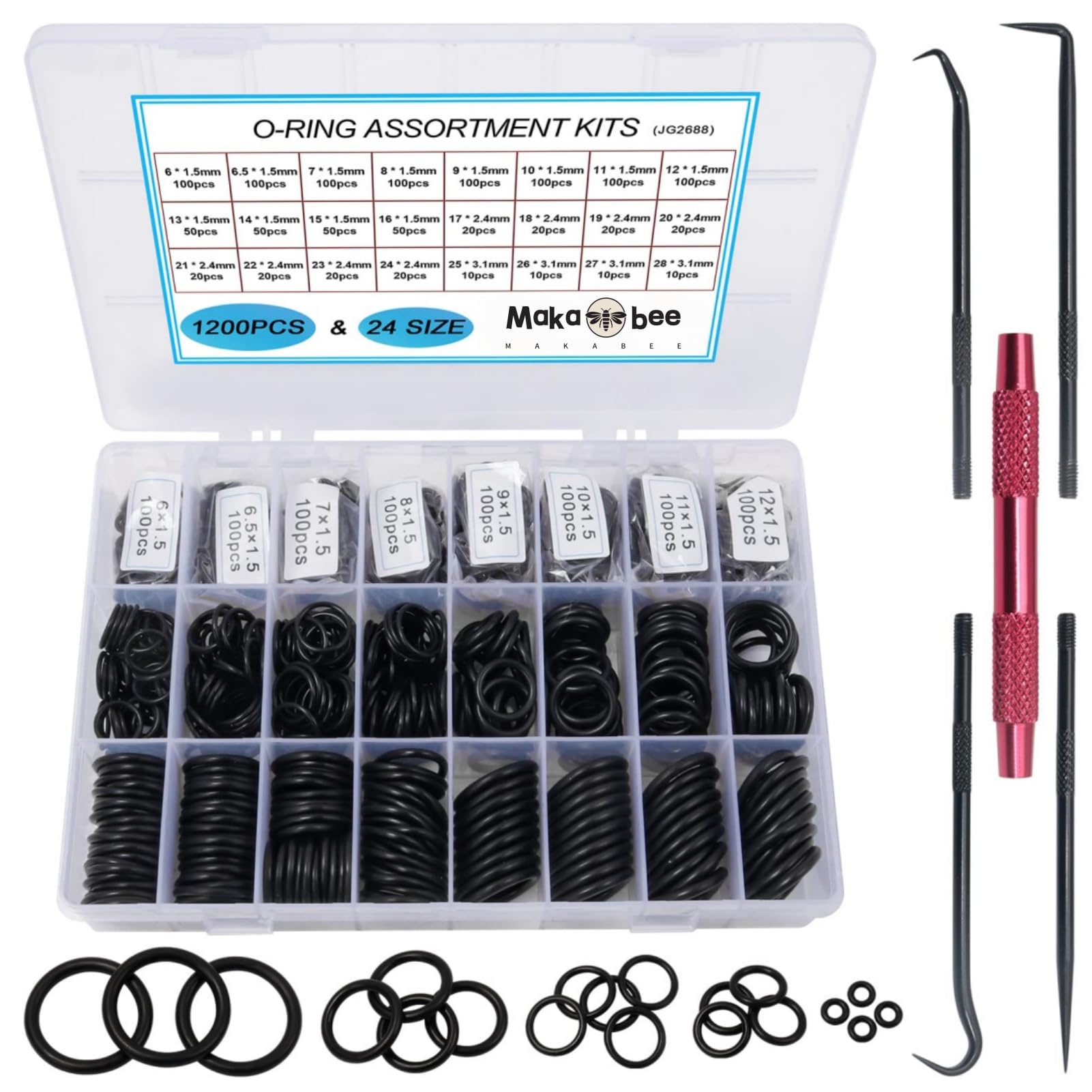 1200Pcs Nitrile Rubber O Ring Kit 24 Sizes O Rings Assortment Kit Set Sealing Washer NBR Metric o-Ring Assortment for Plumbing, Gas, Automotive and Faucet Repair, Resist Oil and Heat O-Rings-image-44