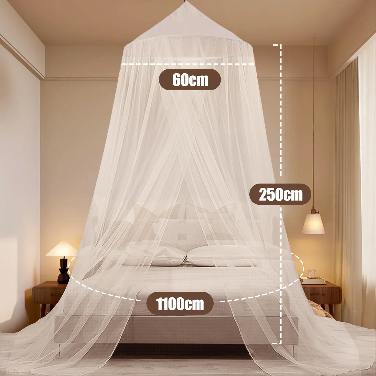Zanzariera Letto, 60×250×1100cm Zanzariera Letto Matrimoniale, Zanzariera per Letto, Zanzariera Da Letto Baldacchino, Zanzariera a Tenda per Letto, Adatto Per Interni Ed Esterni