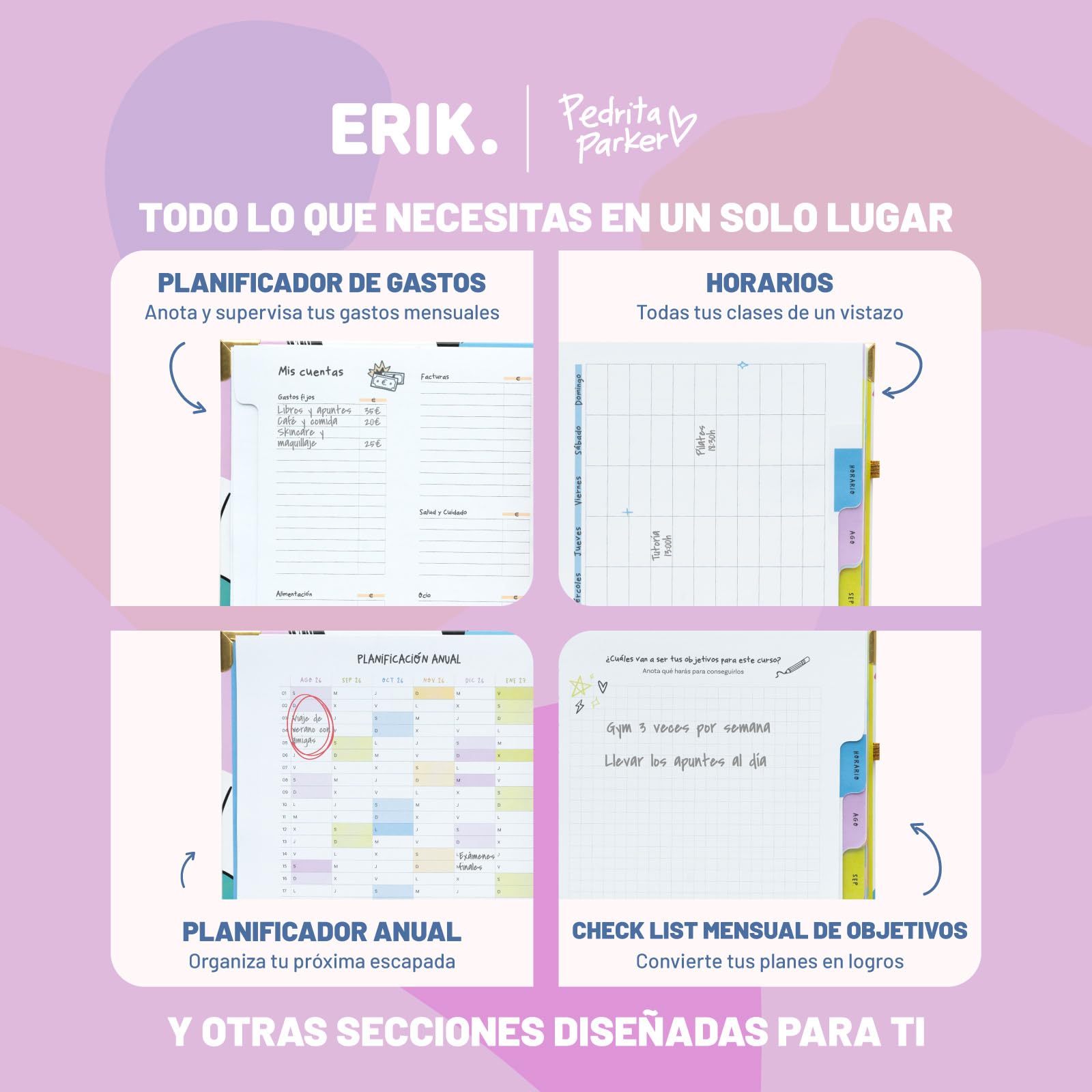 Grupo Erik Agenda escolar 2026 2027 Semana Vista Pedrita Parker en Español - Agenda Semana Vista A5 para niñas de Universidad e Instituto [Curso 26/27] Con Tapa dura, Pegatinas e Ilustraciones