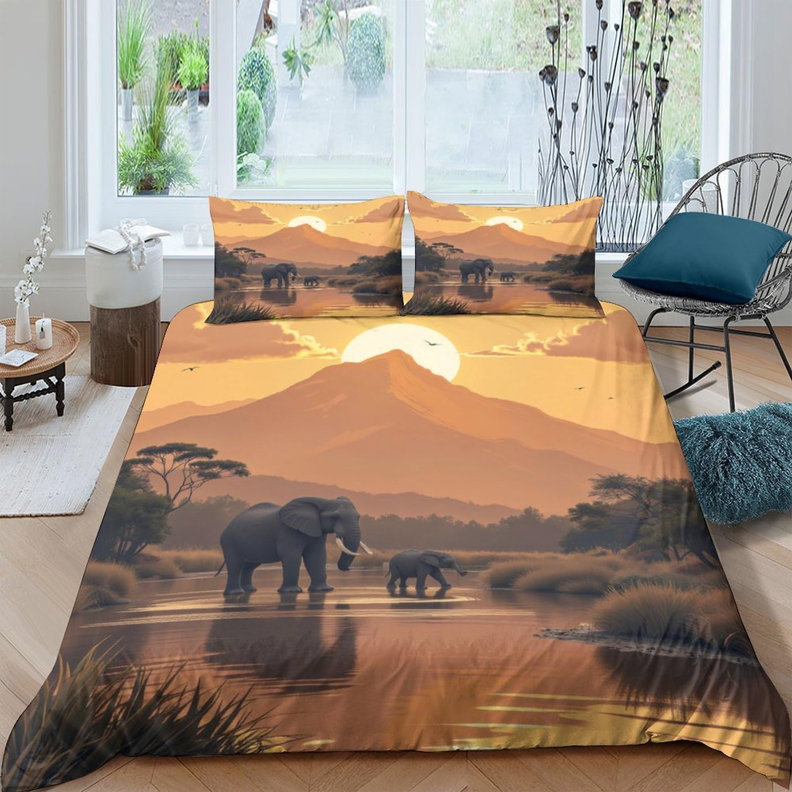 Ctjqhvkz Style-6 3D Printed African Sunset Fitted Sheet Microfiber Elephant Landscape Bed Cover For Bedroom Guest Room Dorm Decor Single（135X200cm）
