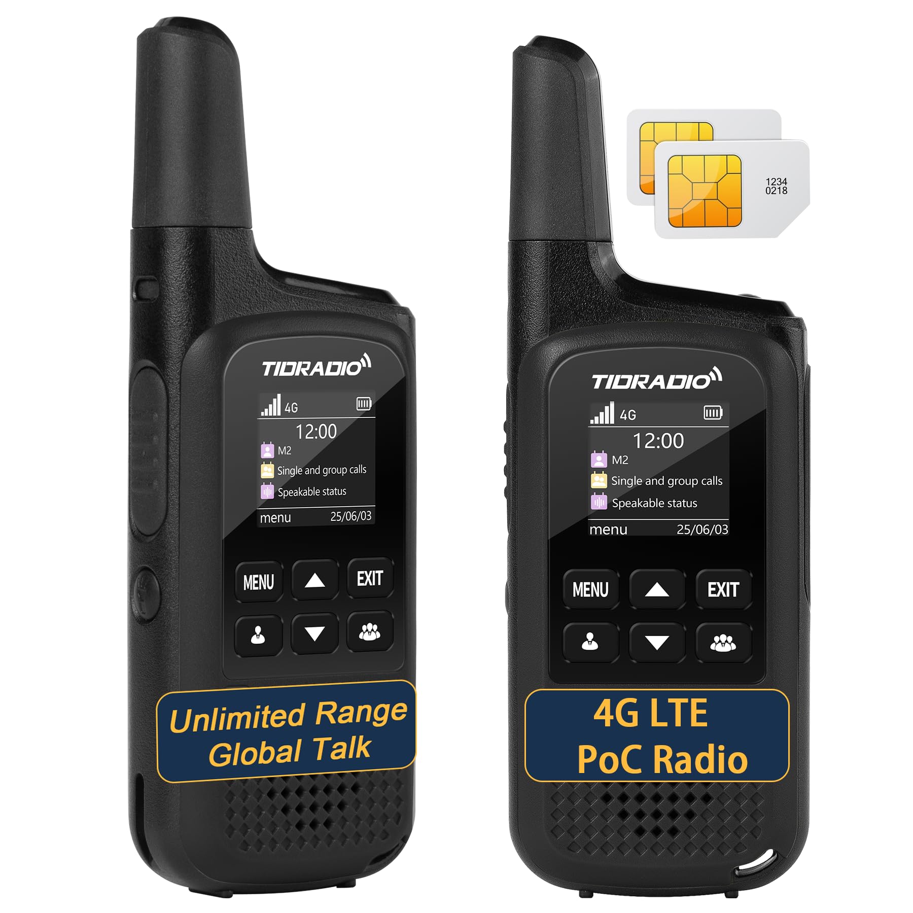 TIDRADIO TD-M2 Rapid 4G LTE Global Walkie Talkies Longe Range, Unlimited Range PoC Radios, Long Distance Two-Way Radio with SIM Cards, APP Manage Groups, for Family, Logistics, Company, 2 Pack