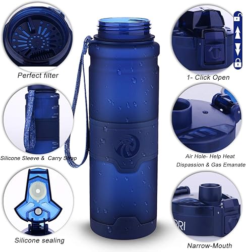 Miniatura 4 de Botella de agua deportiva Zorri, 13.5, 17, 23.6 onzas, sin BPA, a prueba de fugas, ligera, para exteriores, campamento, ciclismo, fitness, gimnasio,