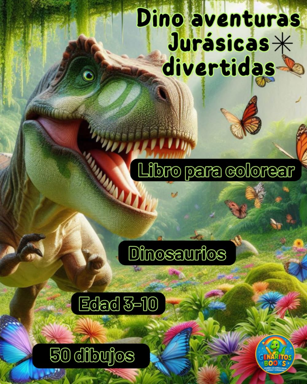 Dino aventuras Jurásicas divertidas: Libro para colorear Dinosaurios Edad 3-10 50 dibujos