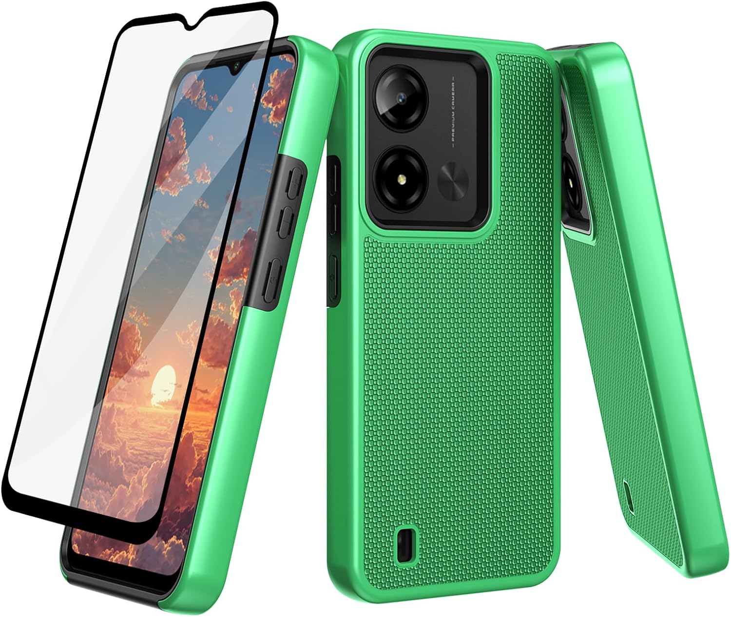 Ailiber for Cloud Stratus C8 Prime Case with Screen Protector, Dual Layer Hybrid Protection, Hard PC Non-Slip Back & Soft Silicone Bumper, Slim Rugged Cell Phone Cover-Green