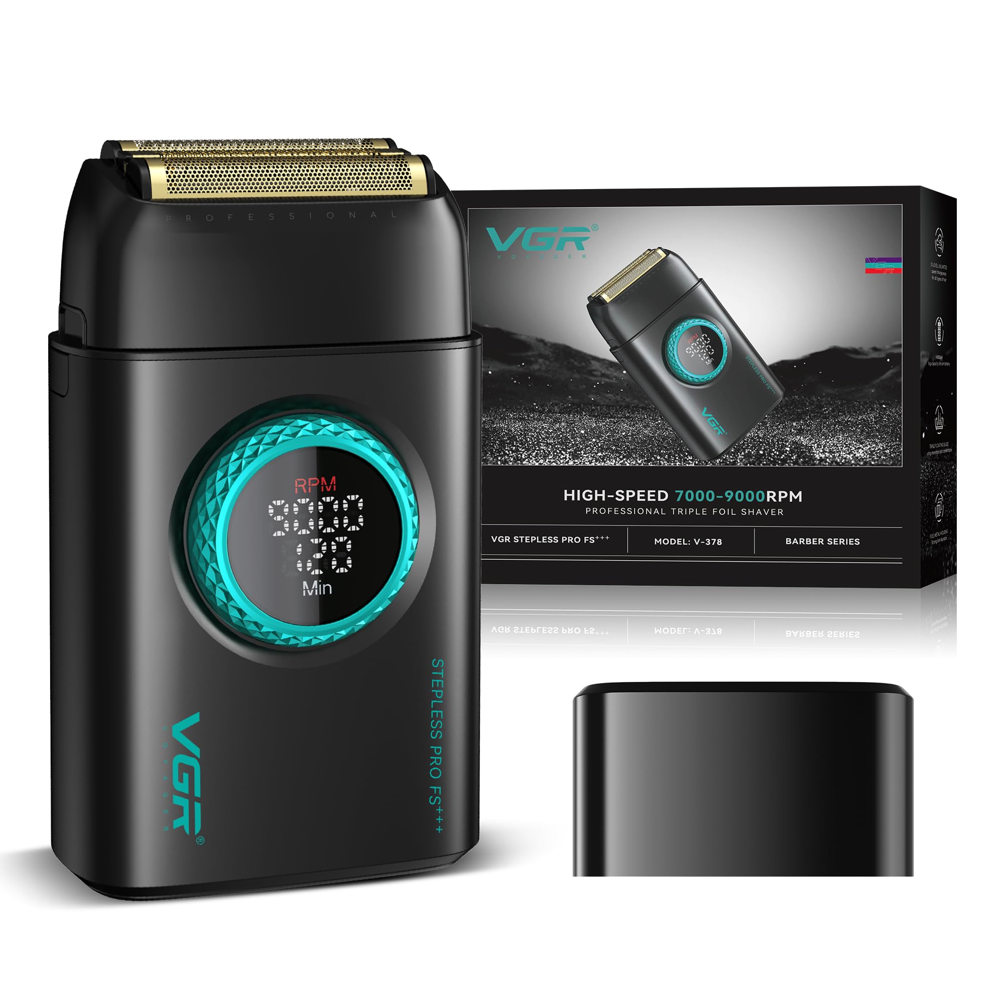 VGR Afeitadora y maquinilla de afeitar eléctrica profesional para hombres, cara, barba, cuello, decoloración de la piel y cabeza calva, recargable por USB-C, láminas de titanio flotantes dobles, 21