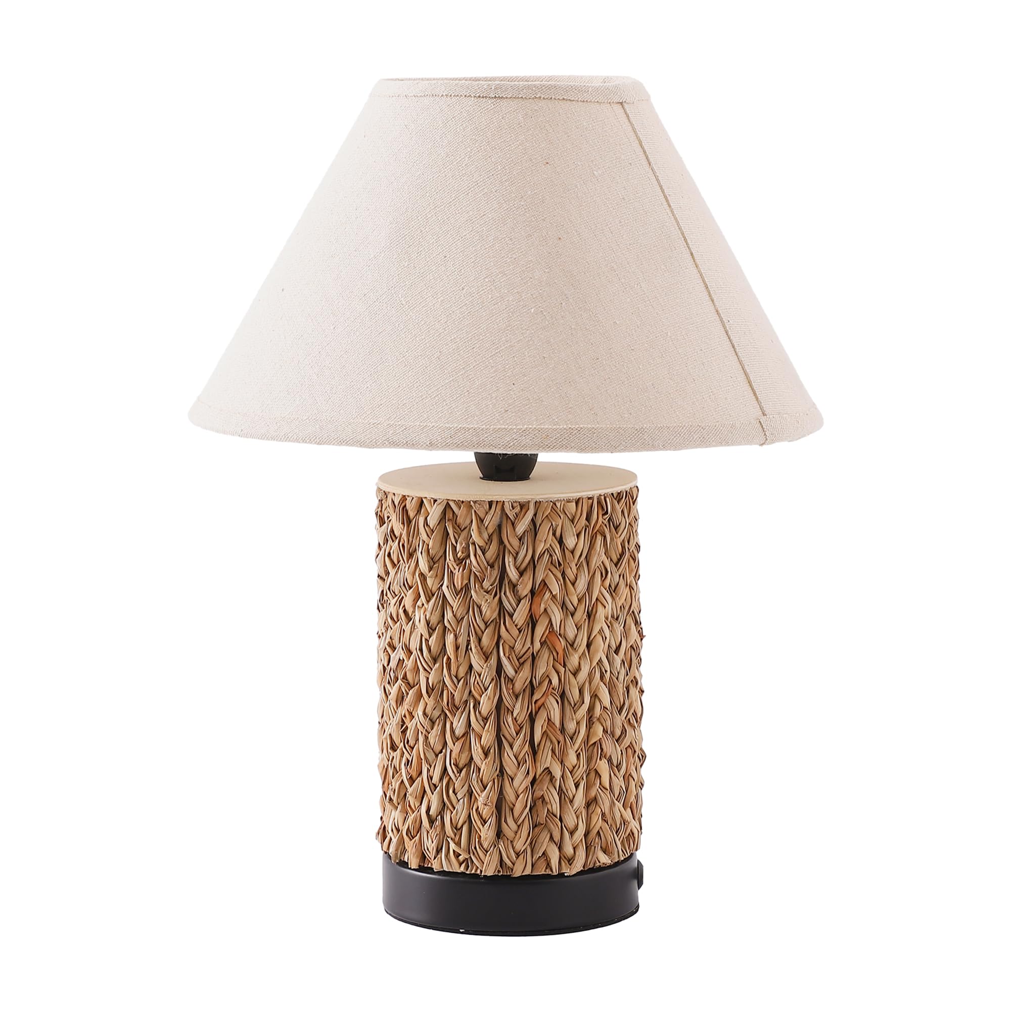 Kuber Industries Aesthetic Bedroom Lamp for Side Table | Office & Desk Table Lamp for Living Room and Home Decor with Wooden Base & Light Color Changing | White & Natural Wooden Brown-WH003 1