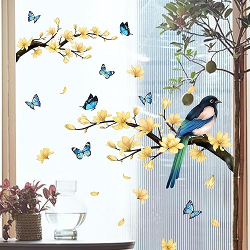 Miniatura 5 de Adhesivos para ventana de flores, pájaros, mariposas, ventanas, primavera, verano, bricolaje, ramas de árboles, calcomanías de doble cara,