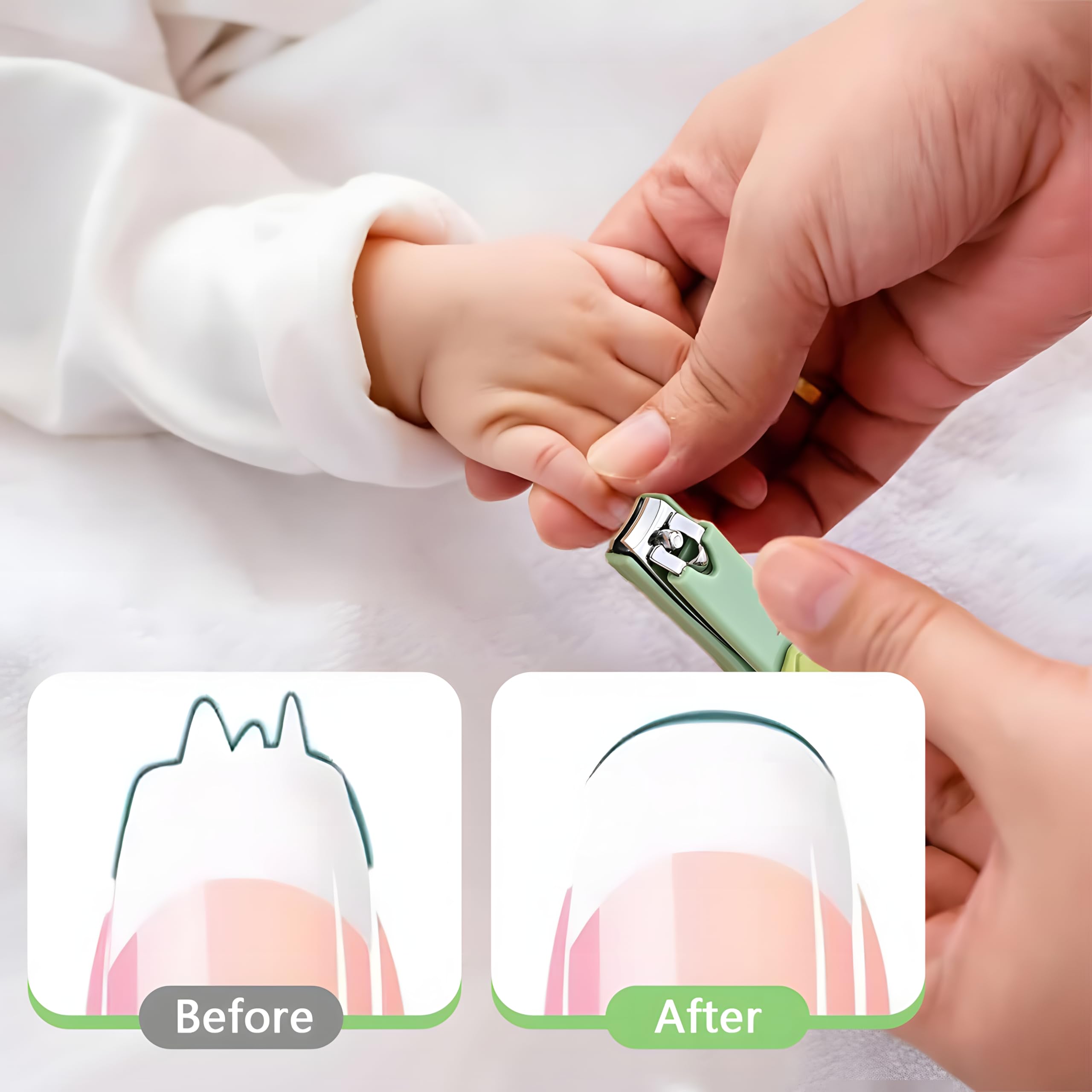 Set di 3 tagliaunghie per bambini, in acciaio inox, adatto per neonati, neonati e bambini, tagliaunghie (verde)