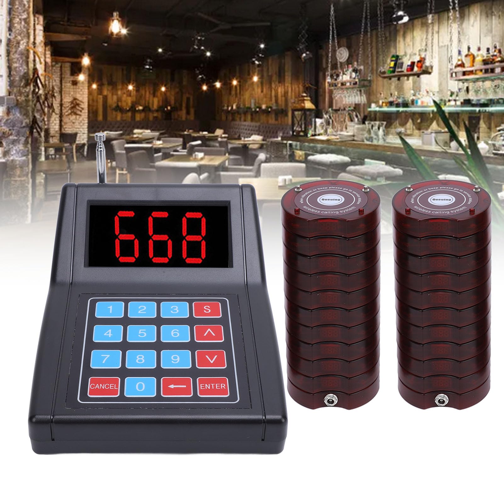 System Pagera Restauracyjnego SU-668, 20 Pagerów Brzęczyków z Wibracjami, Miganiem, Systemem Przywoływania Kolejek, Bezprzewodowy System Przywoływania Gości Klientów (wtyczka UE)