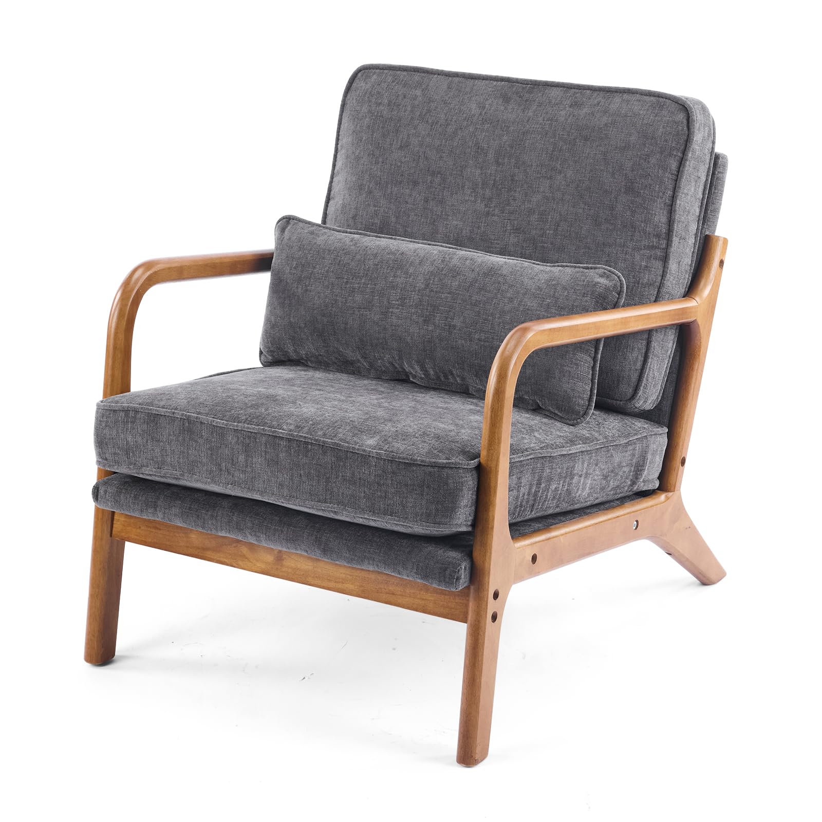 VINGLI Arm Chairs,Mid Century Modern Accent Chairs with Solid Wood Frame,Comfy Upholstered Armchair with Lumbar Pillow,Chairs for Living Room,Bedroom,Small Spaces,Chenille (Dark Grey) — image 1