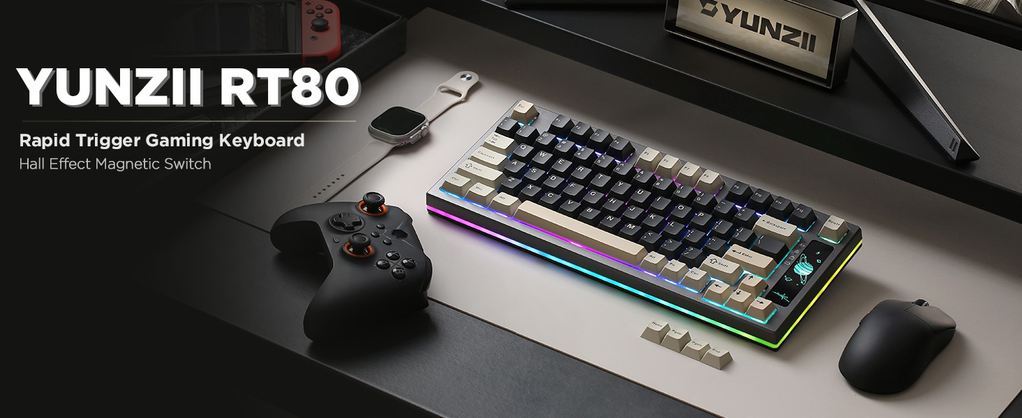 YUNZII RT80 Rapid Trigger Hall Effect Magnetic Gaming Keyboard, 8K