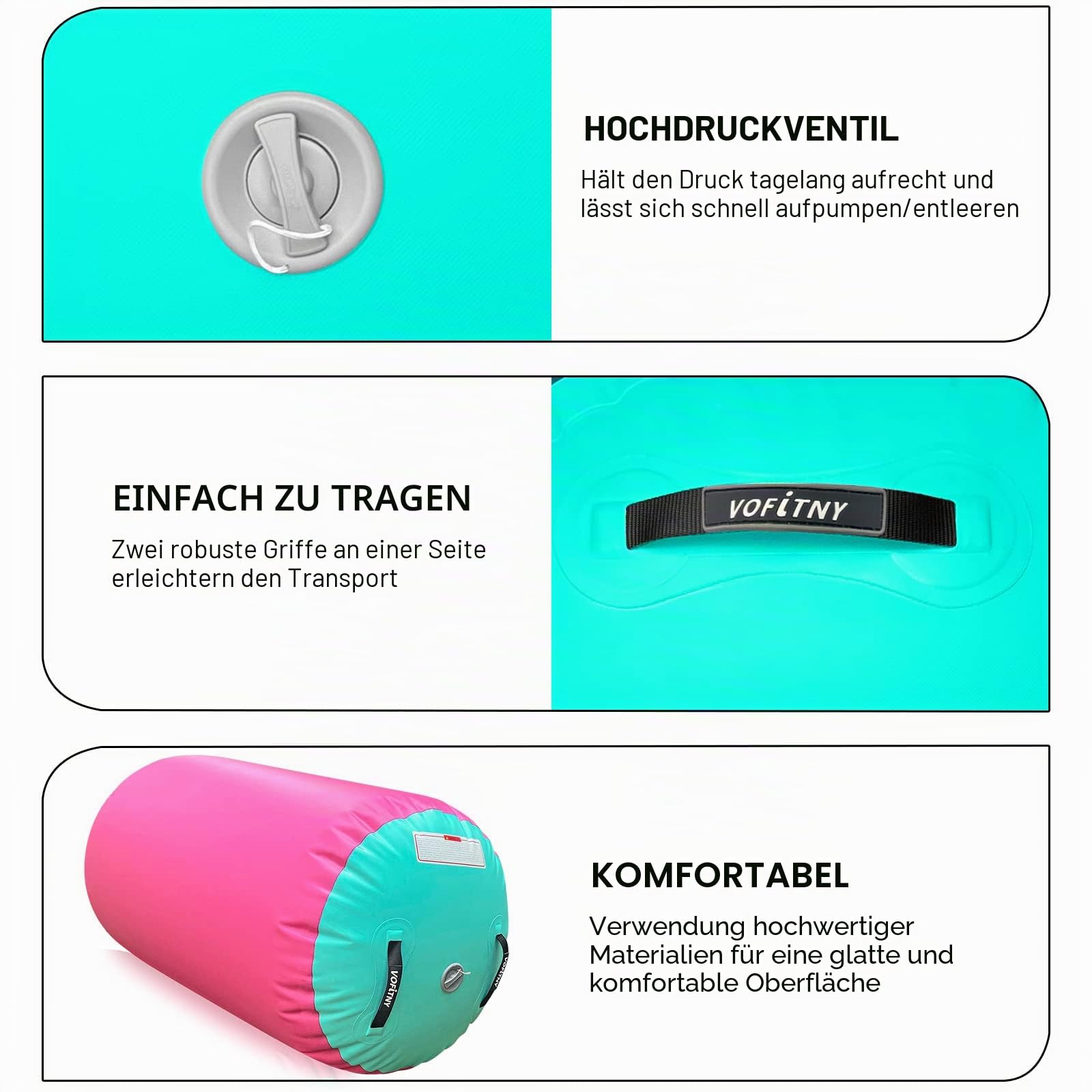 VOFiTNY Aufblasbare Gymnastikmatte mit Tumbling Barrel Tumble Track Matten für Gymnastik Air Roller Gymnastik Barrel Tumbling Track für Zuhause und Fitnessstudio