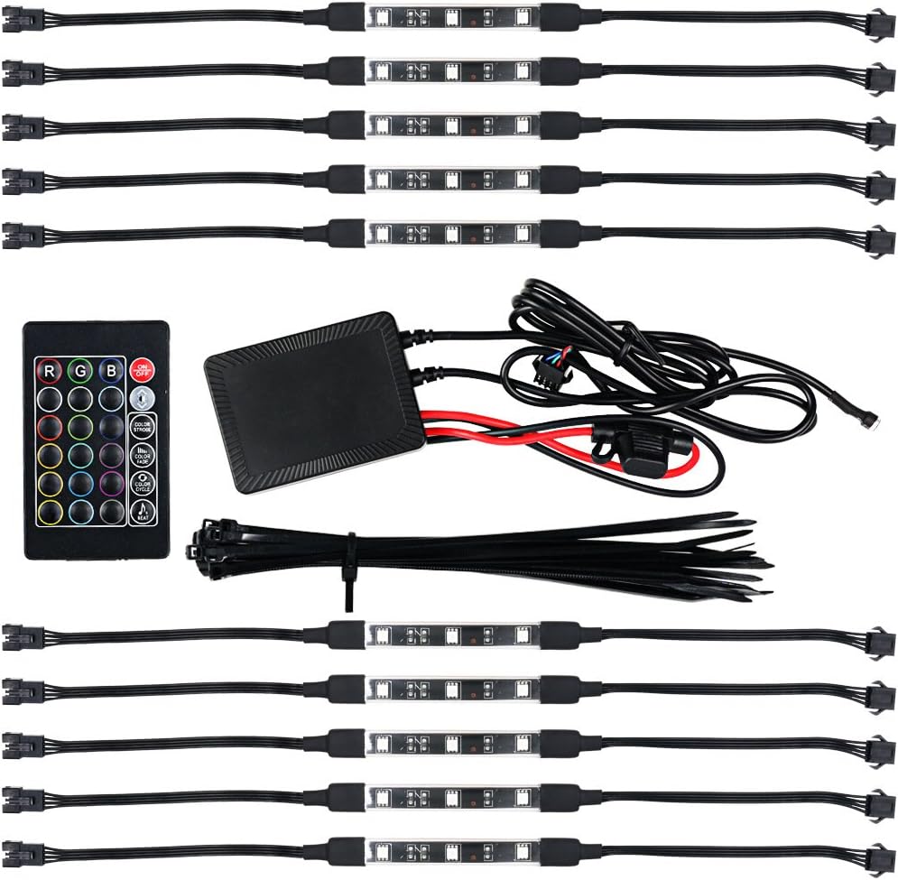 LYLLA 10 Pcs Multi-Color Sound Active Remote Accent Neon Glow Flexible Strip Light Kit for Motorcycle - 30 RGB LED